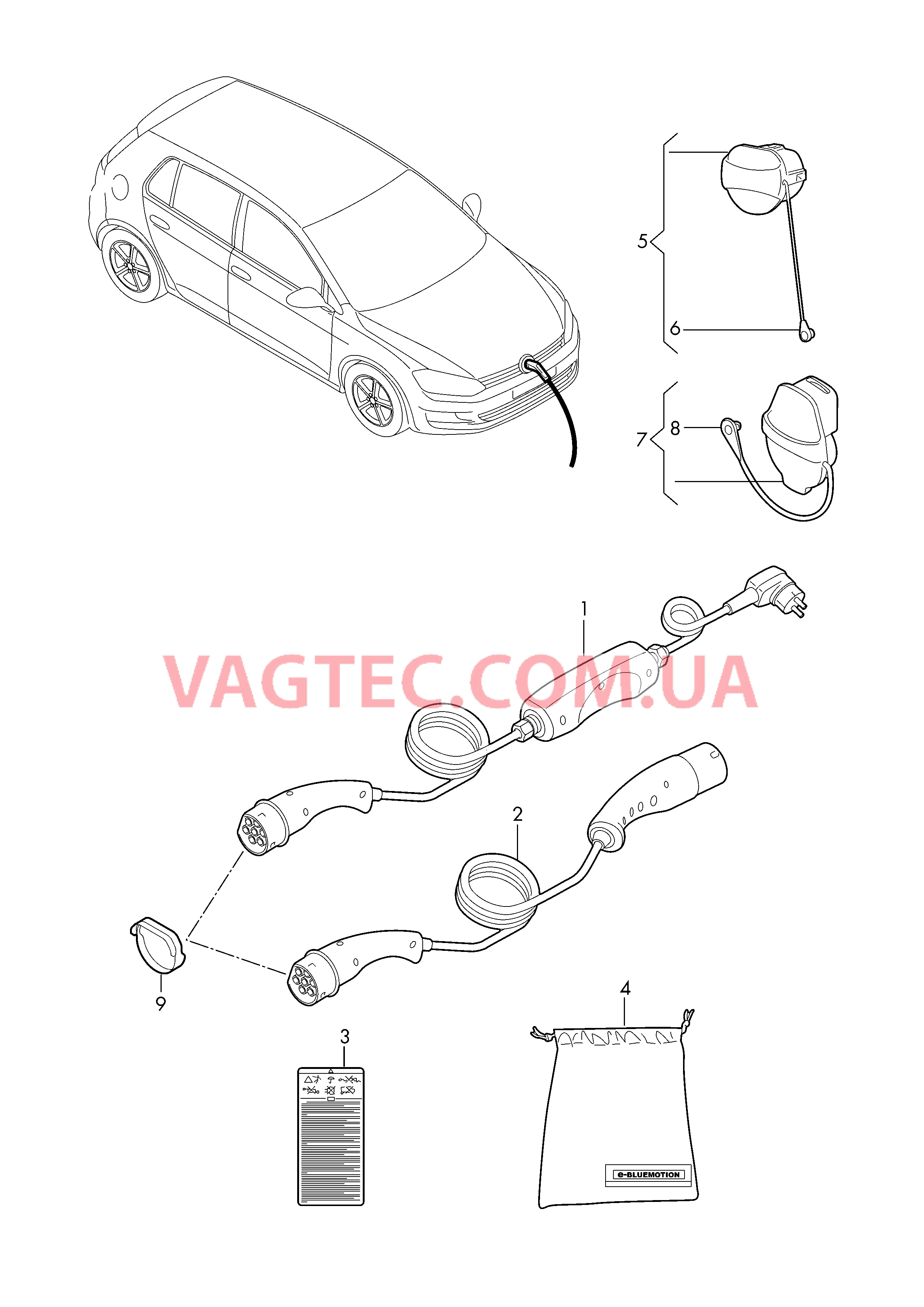 Зарядн.кабель для розетки сети Заряд.кабель дом.заряд.станции Зарядный кабель для обществ. зарядной станции  для VOLKSWAGEN GOLF 2019