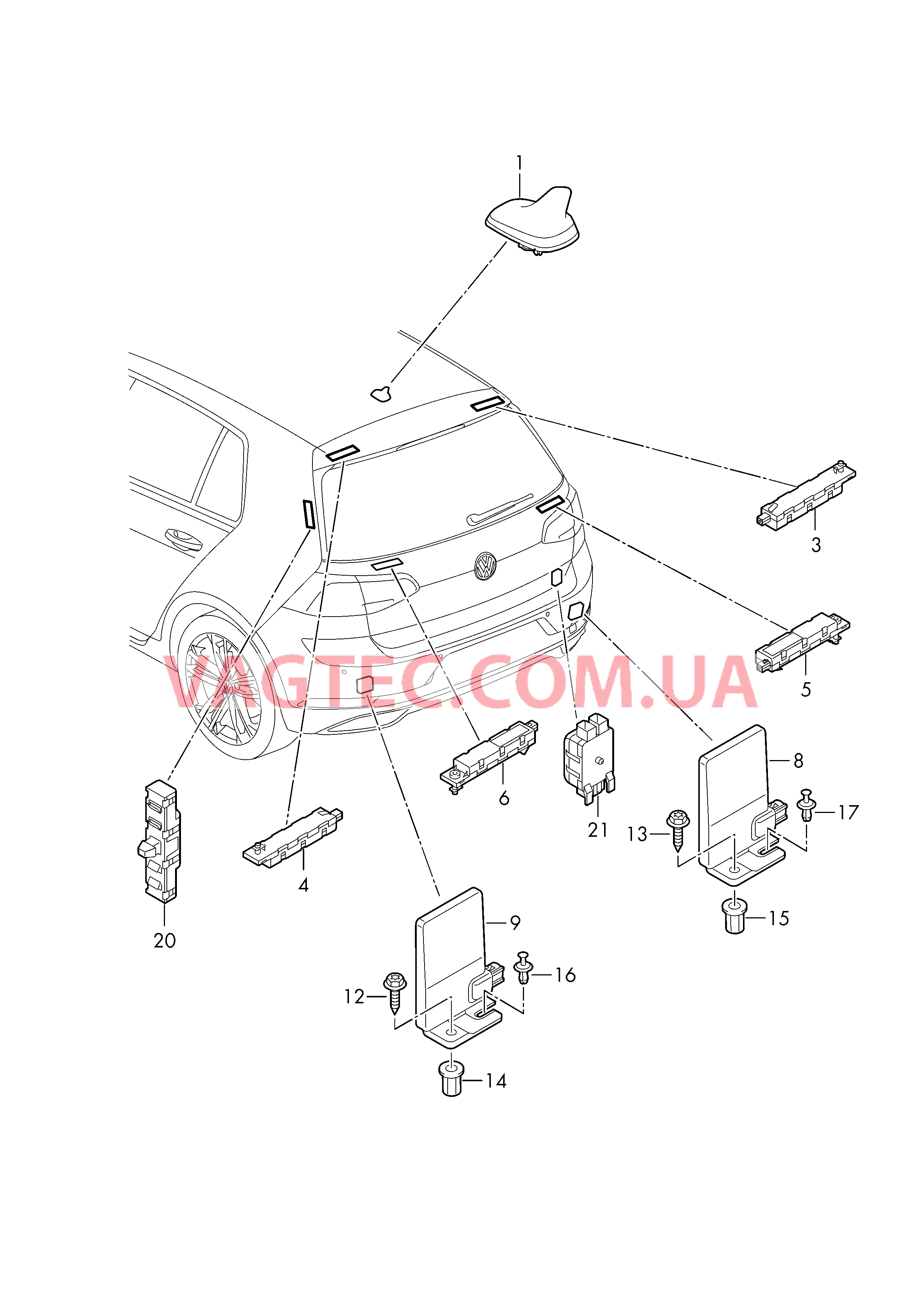 Антенна для крыши Усилитель антенны Частотный фильтр    D - 12.12.2016>> для VOLKSWAGEN E-Golf 2019