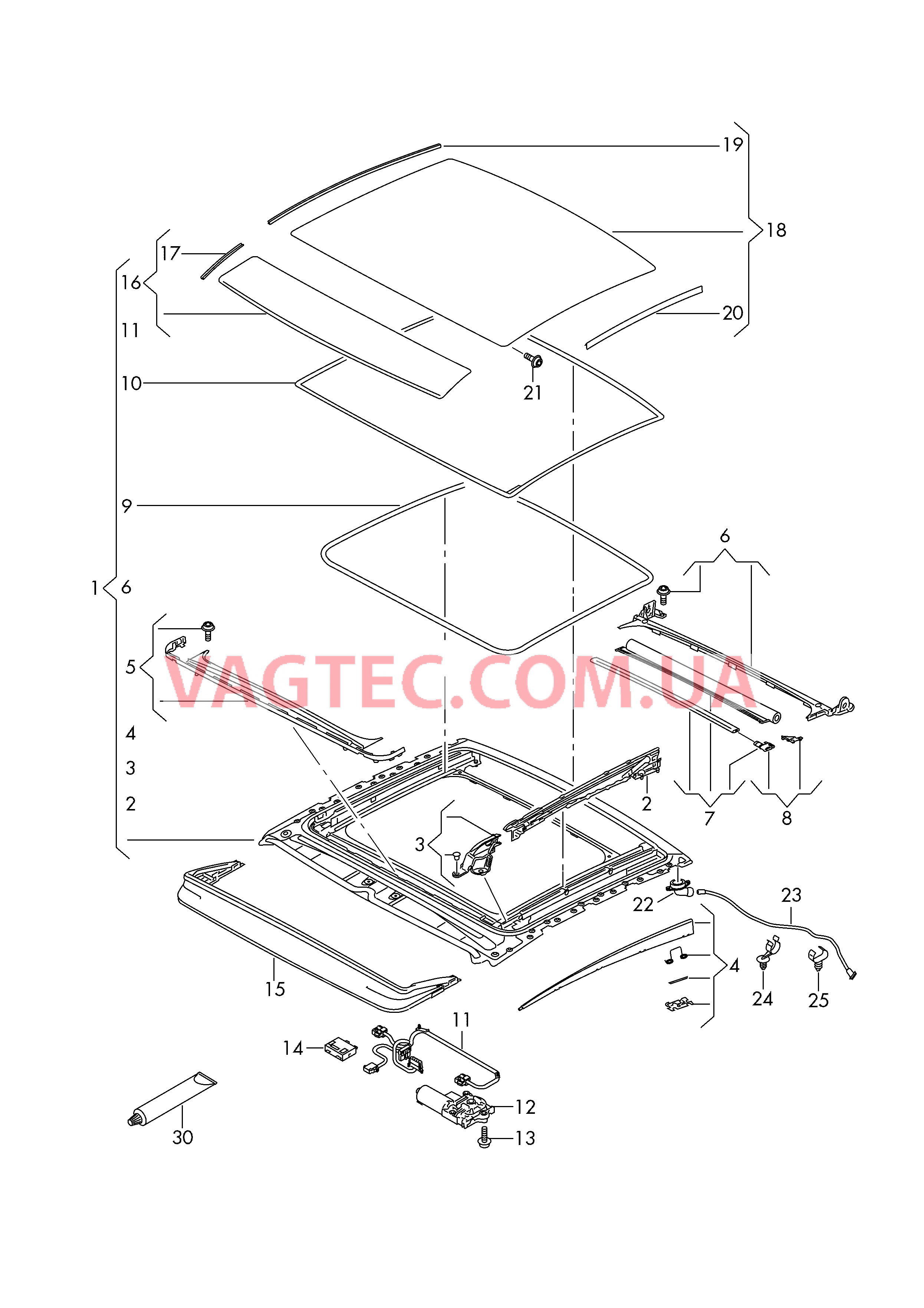 Стекл. подъёмно-сдвижной люк  для AUDI A8Q 2018