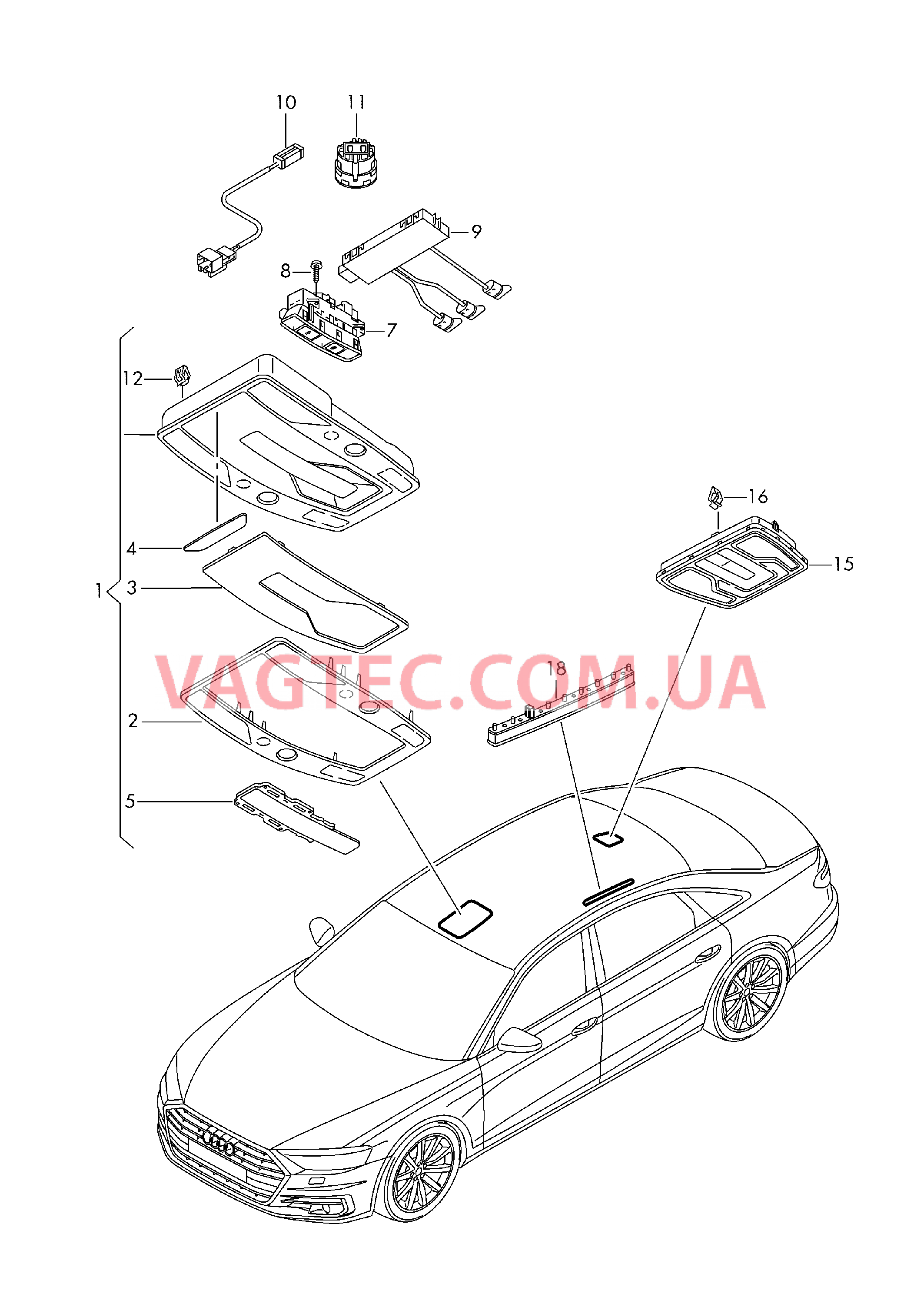 Плафон салона с фонар.д.чтения  для AUDI A8 2019