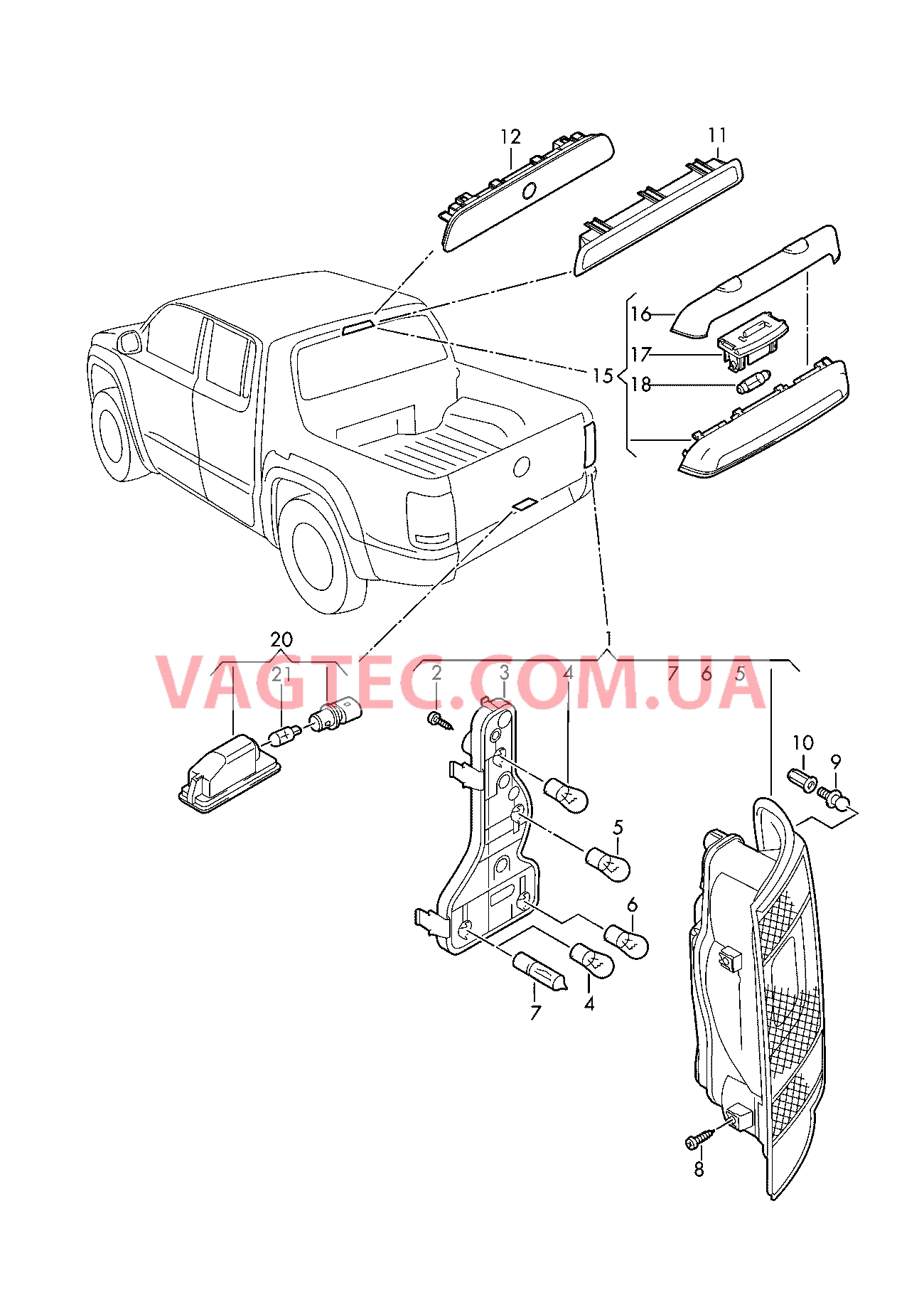 Задний фонарь Верхний стоп-сигнал Плафон освещ. номерного знака  для VOLKSWAGEN Amarok 2019