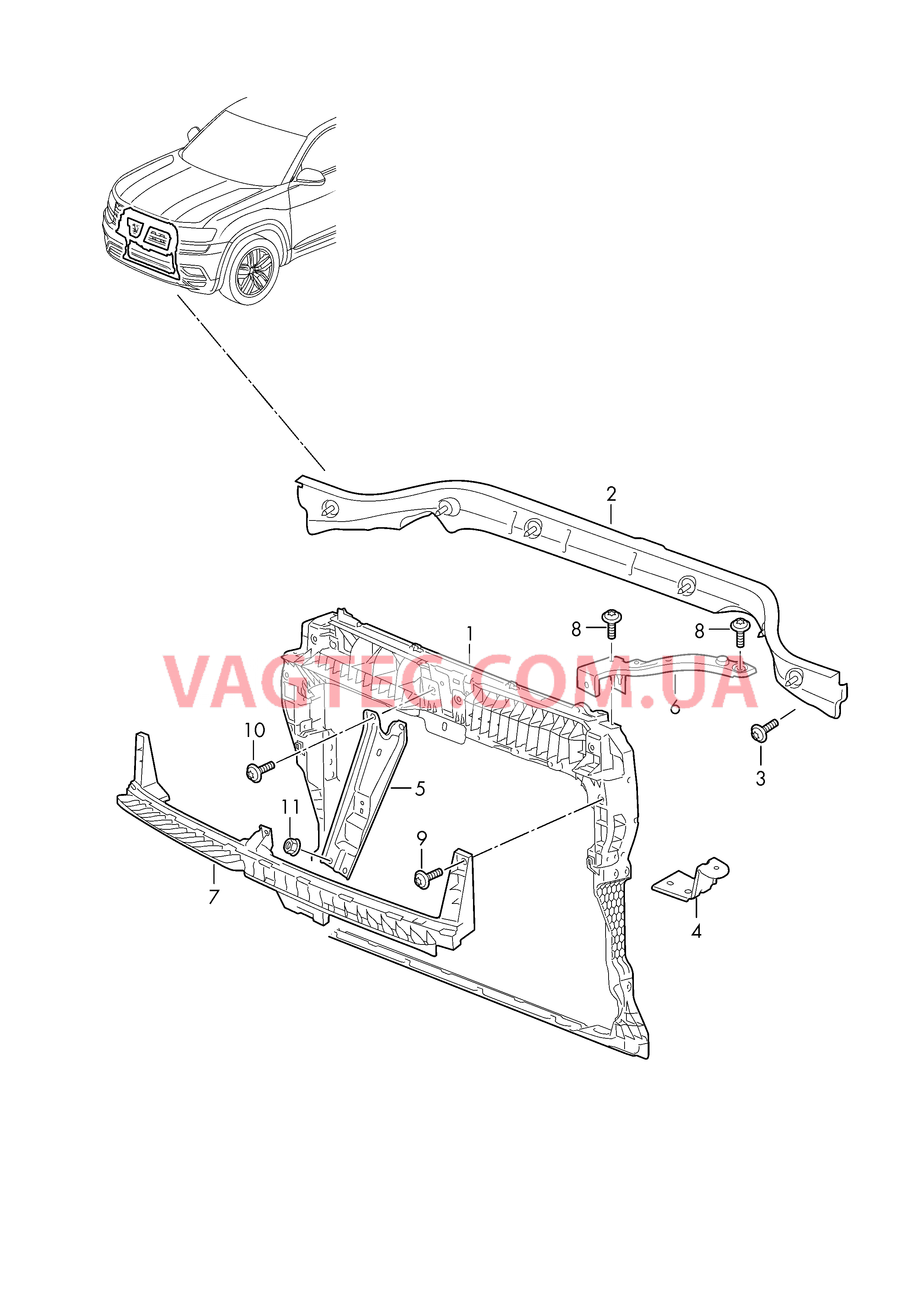 Передняя несущая панель с креплением для радиатора ОЖ  для VOLKSWAGEN ATL 2018
