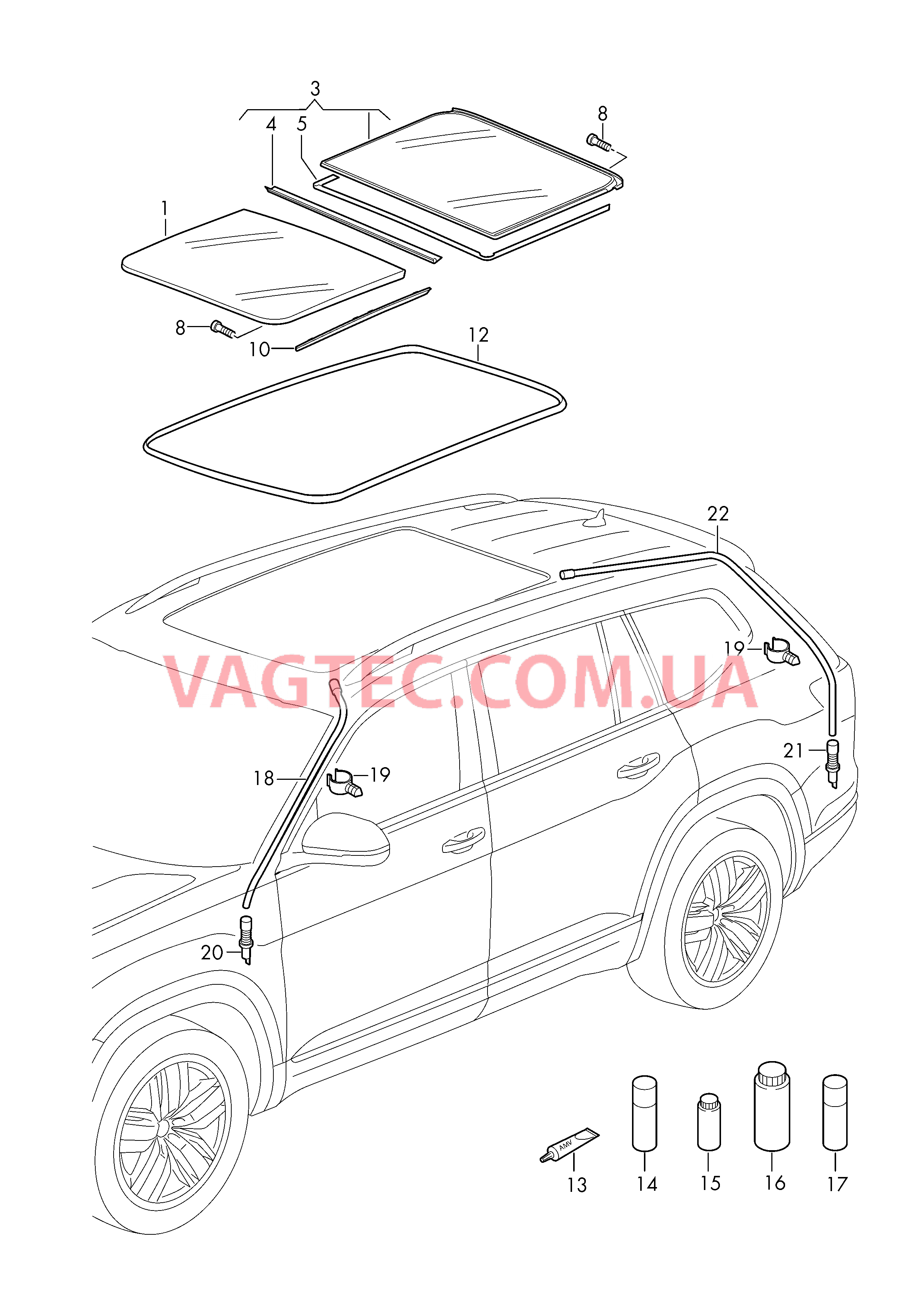 Панорамная стеклянная крыша Cтекл. панель люка с уплотнит. Шланг для стока воды  для VOLKSWAGEN ATL 2018