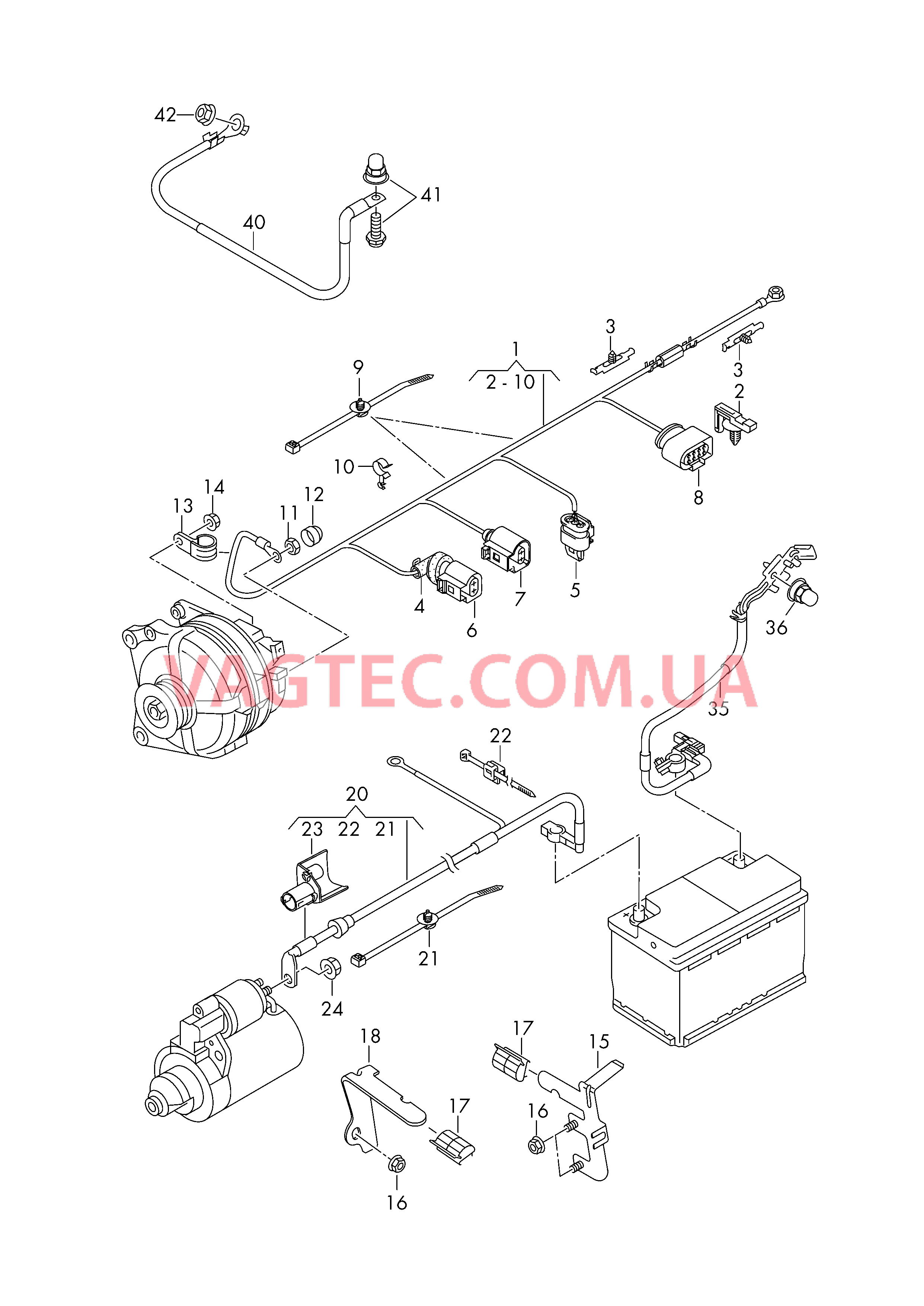 Жгут проводов генератора  Жгут пров. для полож. выв. АКБ БУ контроля АКБ  Провод массы  для VOLKSWAGEN TROC 2019