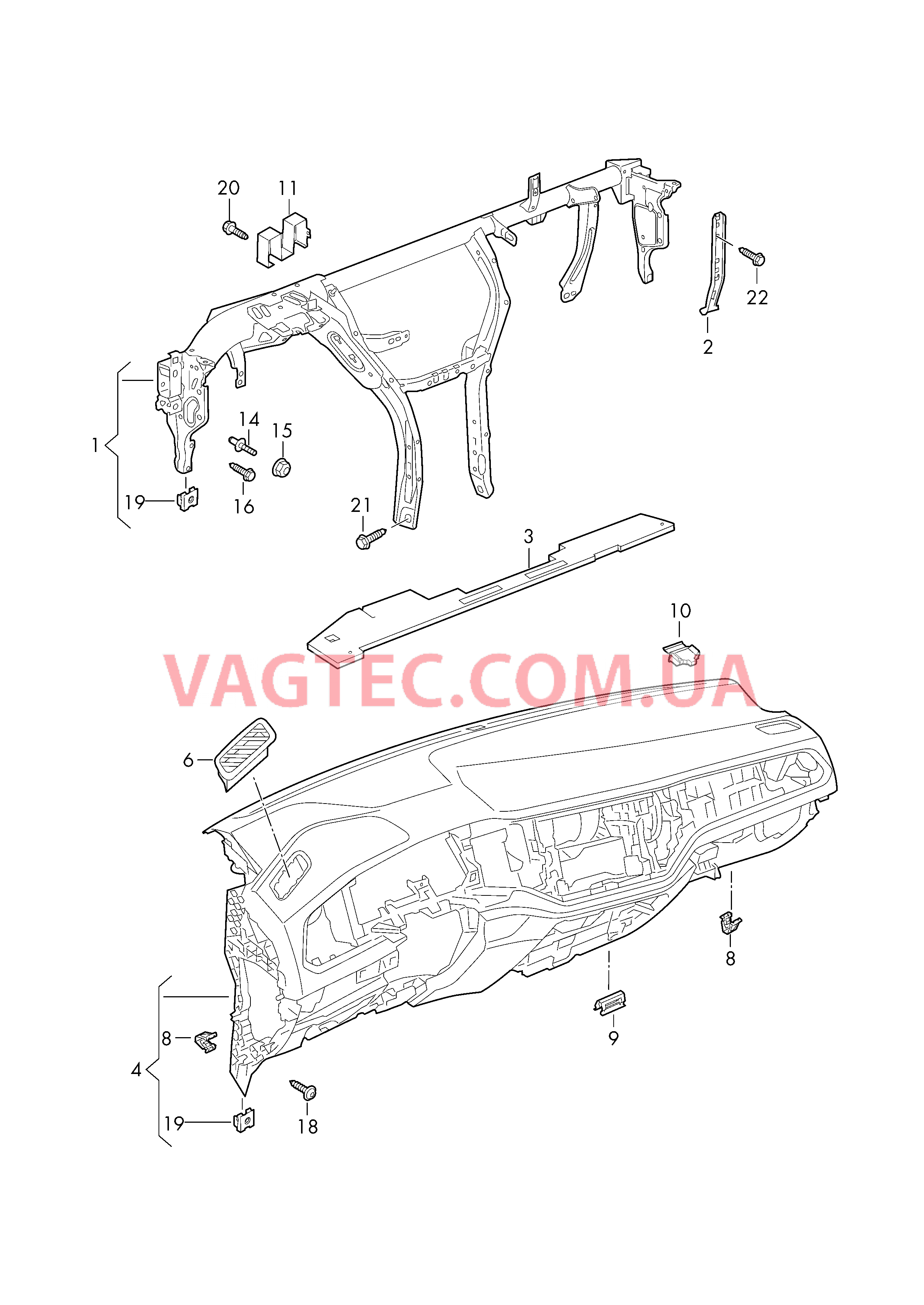 Поперечина передней панели Панель приборов Крепёжные детали  для VOLKSWAGEN TROC 2019