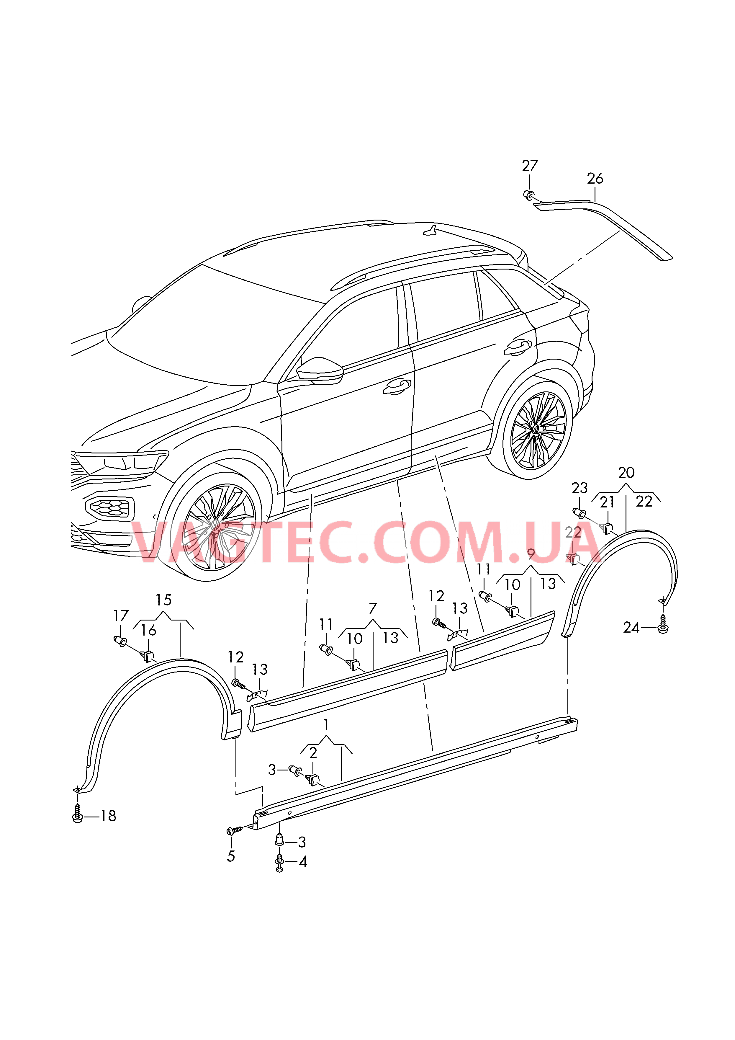 Облицовка порога Накладка для двери Накладка колёсной арки Молдинг  для VOLKSWAGEN TROC 2019