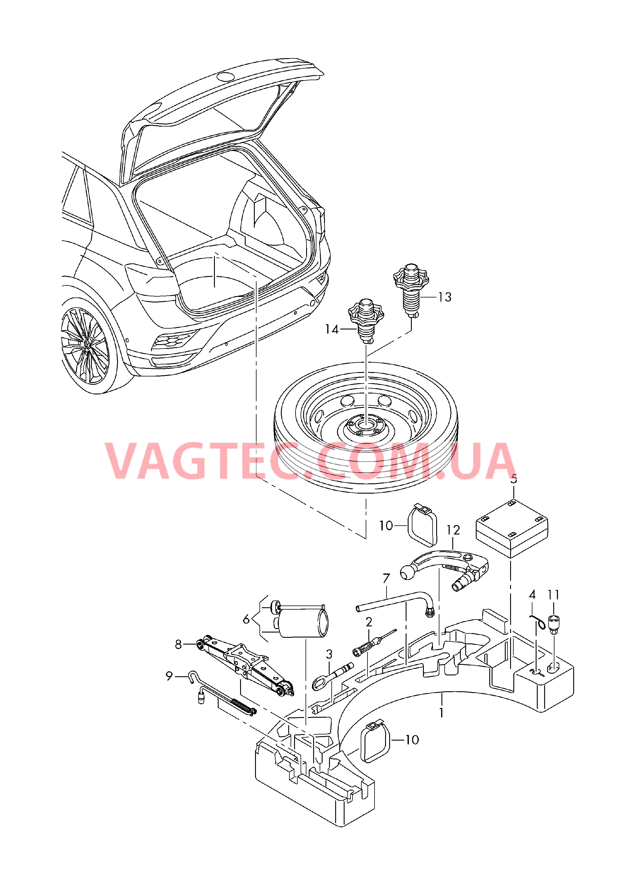 Домкрат автомобильный Бортовой инструмент Pемонтный комплект с компресс.  для VOLKSWAGEN TROC 2018