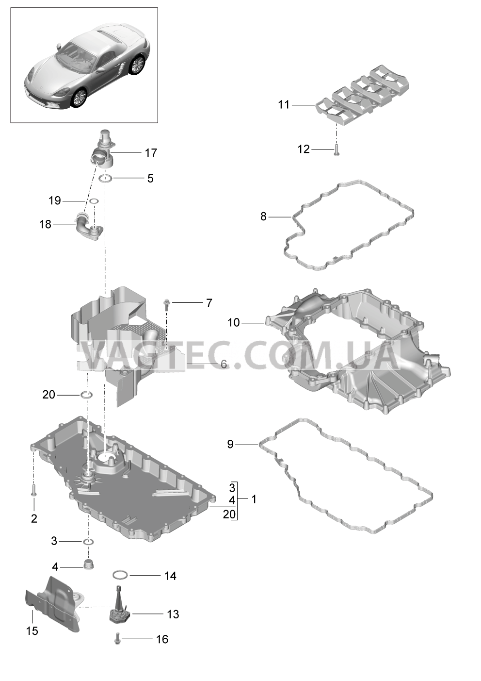104-002 Система смазки, Масляный поддон для PORSCHE Boxster 2017USA