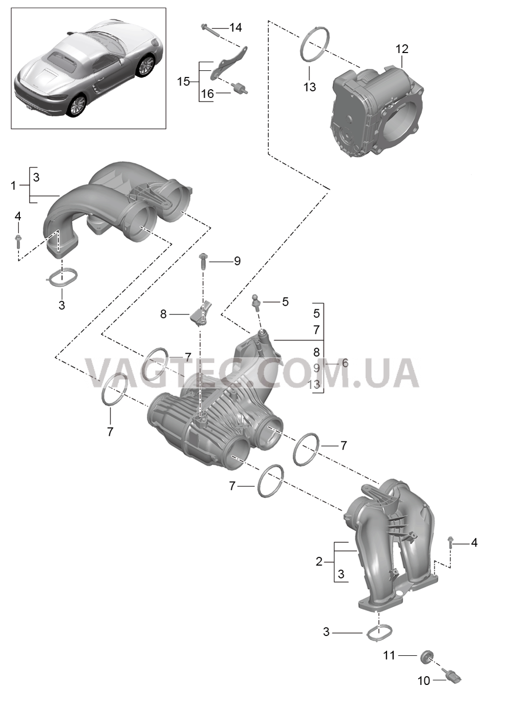 107-010 Впускной коллектор, Патр. дроссел.заслонки для PORSCHE Boxster 2017USA