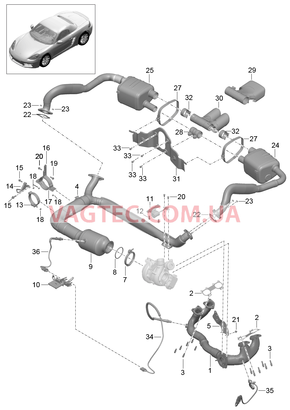 202-000 Выпускная система, Основной глушитель, Катализатор для PORSCHE Boxster 2017USA