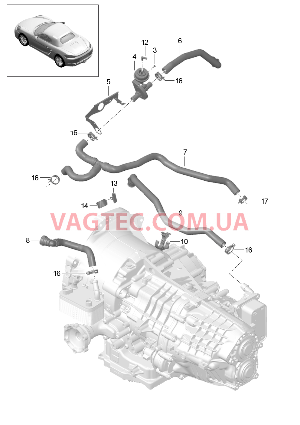 360-000 - PDK -, Коробка переключения передач, Теплообменник, Масляная трубка, Жидкостной канал
						
						CG2.10, CG2.40 для PORSCHE Boxster 2017