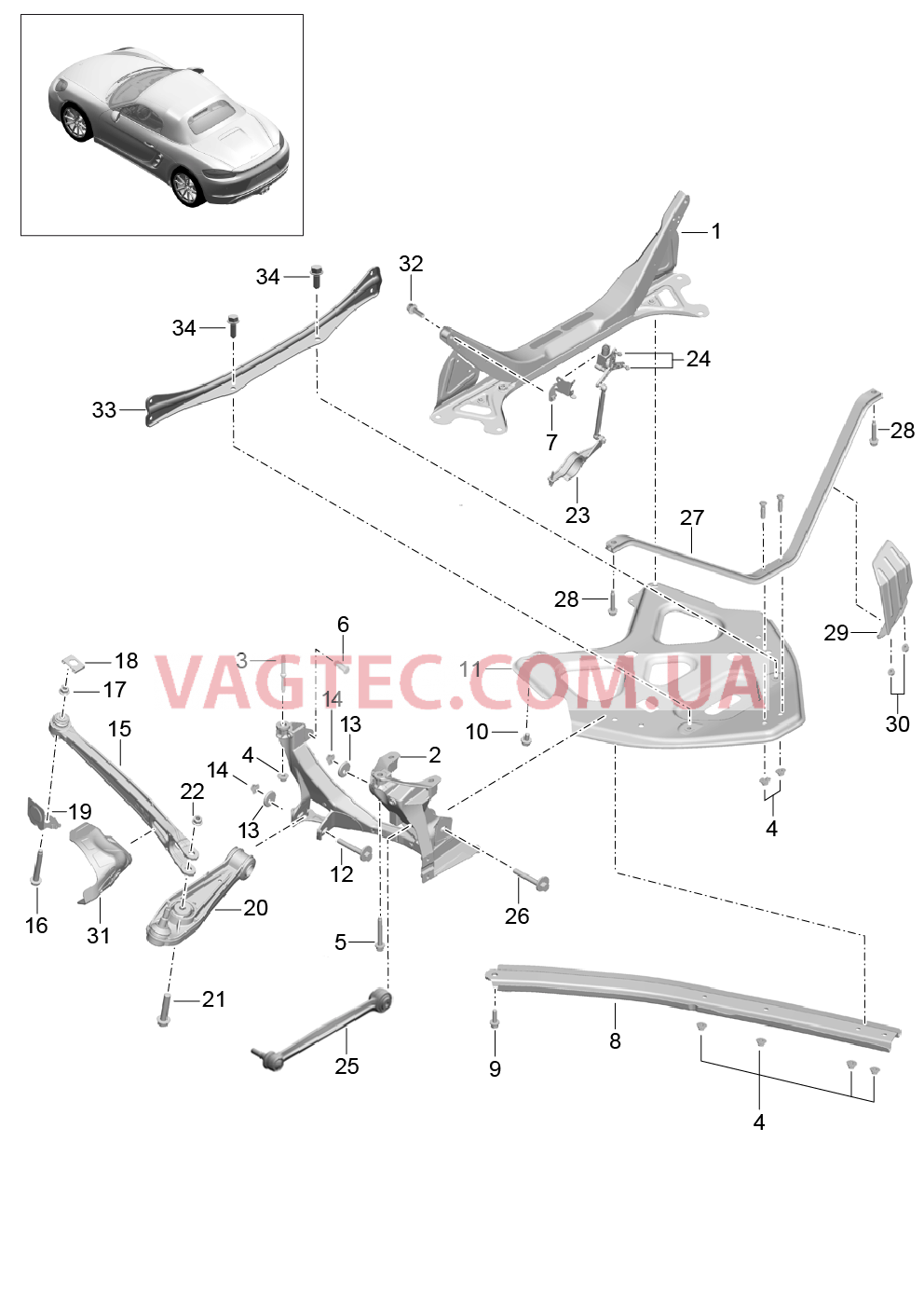 501-001 Задняя ось, Боковая часть, Держатель, Рычаг для PORSCHE Boxster 2017USA