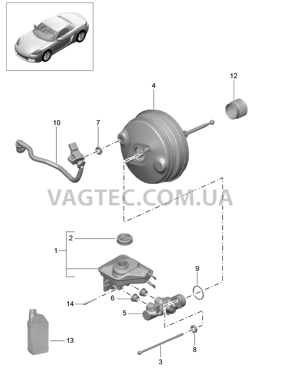 604-000 Главный тормозн.цилиндр, Тормозной усилитель для PORSCHE Boxster 2017USA