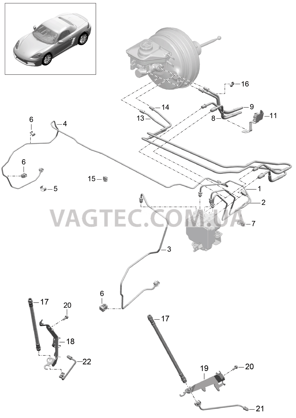 604-005 Тормозные магистрали, Передняя часть кузова, передний для PORSCHE Boxster 2017USA