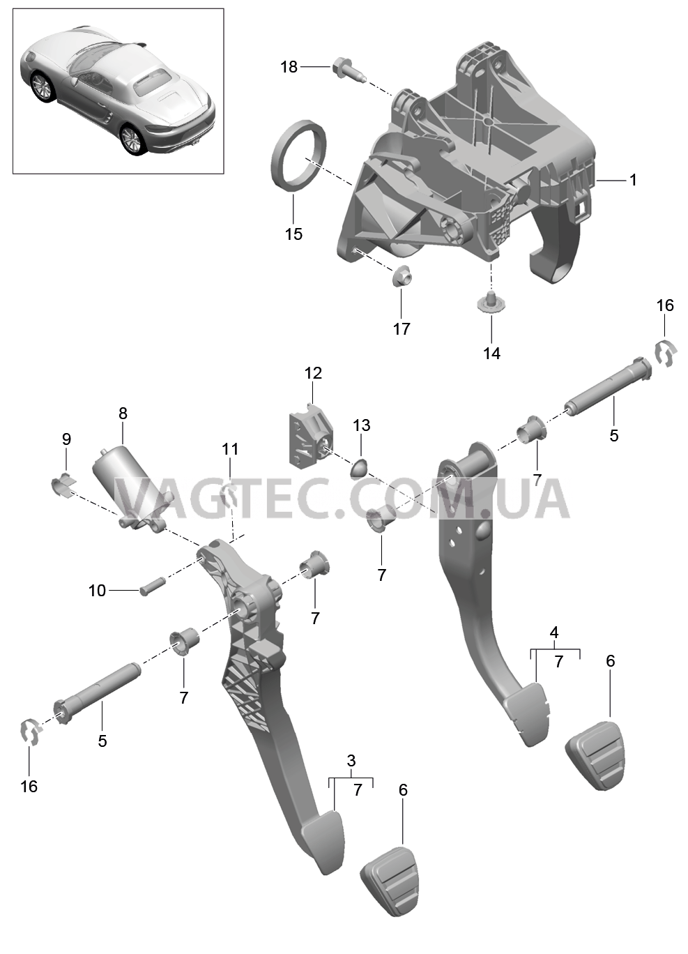 702-000 Педальный механизм для PORSCHE Boxster 2017