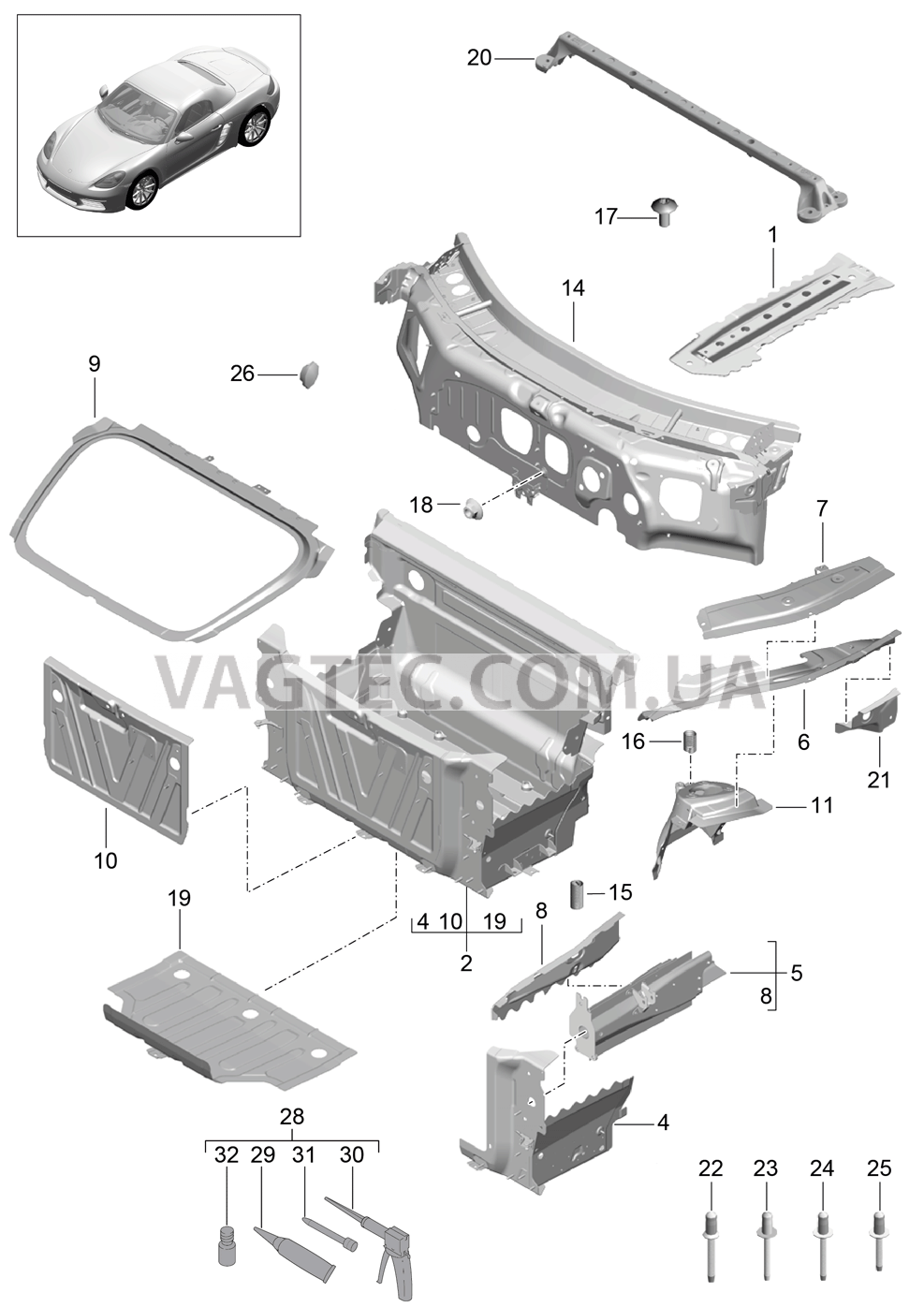 801-010 Передняя часть кузова, Отдельные детали для PORSCHE Boxster 2017