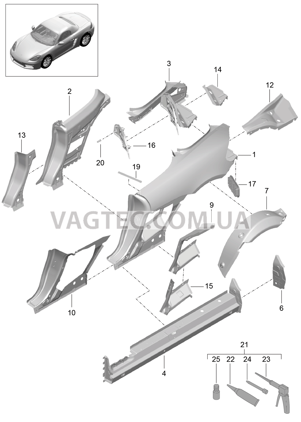 801-050 Боковая часть для PORSCHE Boxster 2017