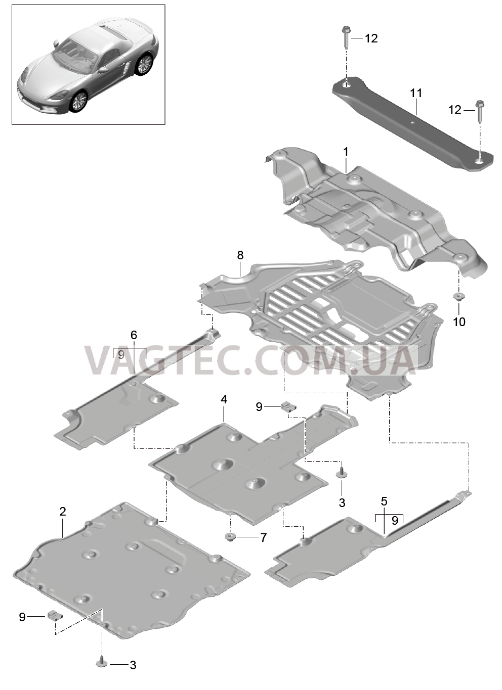 801-070 Днище кузова, VERKLEIDUNG для PORSCHE Boxster 2017