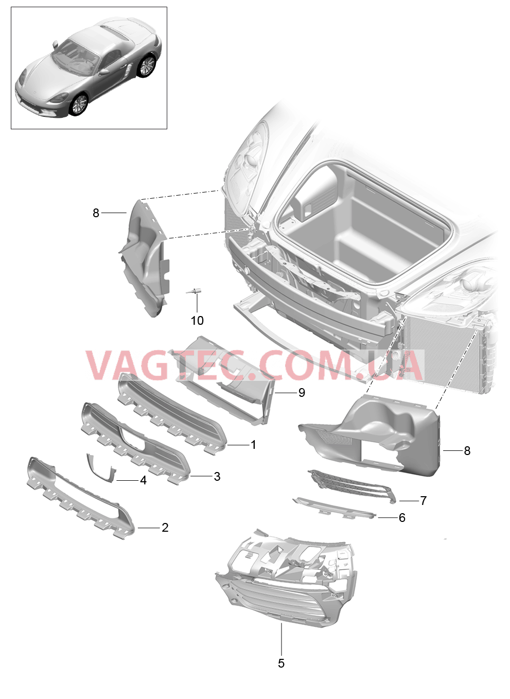 802-010 Воздуховод, Бампер, передний для PORSCHE Boxster 2017USA