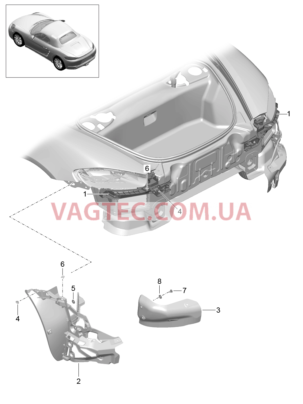 802-030 Крепежные элементы, Бампер, задний для PORSCHE Boxster 2017USA