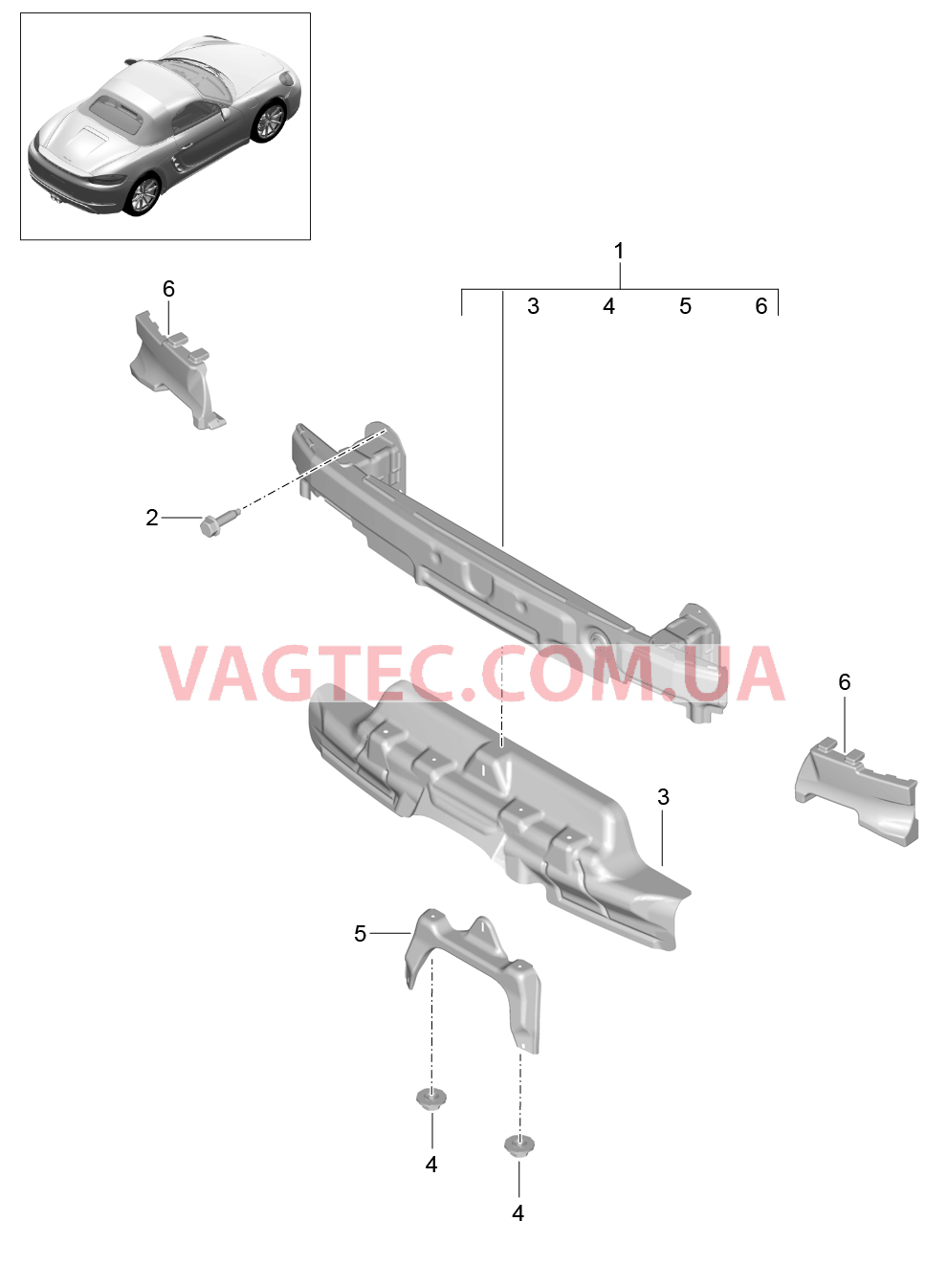 802-070 Кронштейн бампера, задний для PORSCHE Boxster 2017