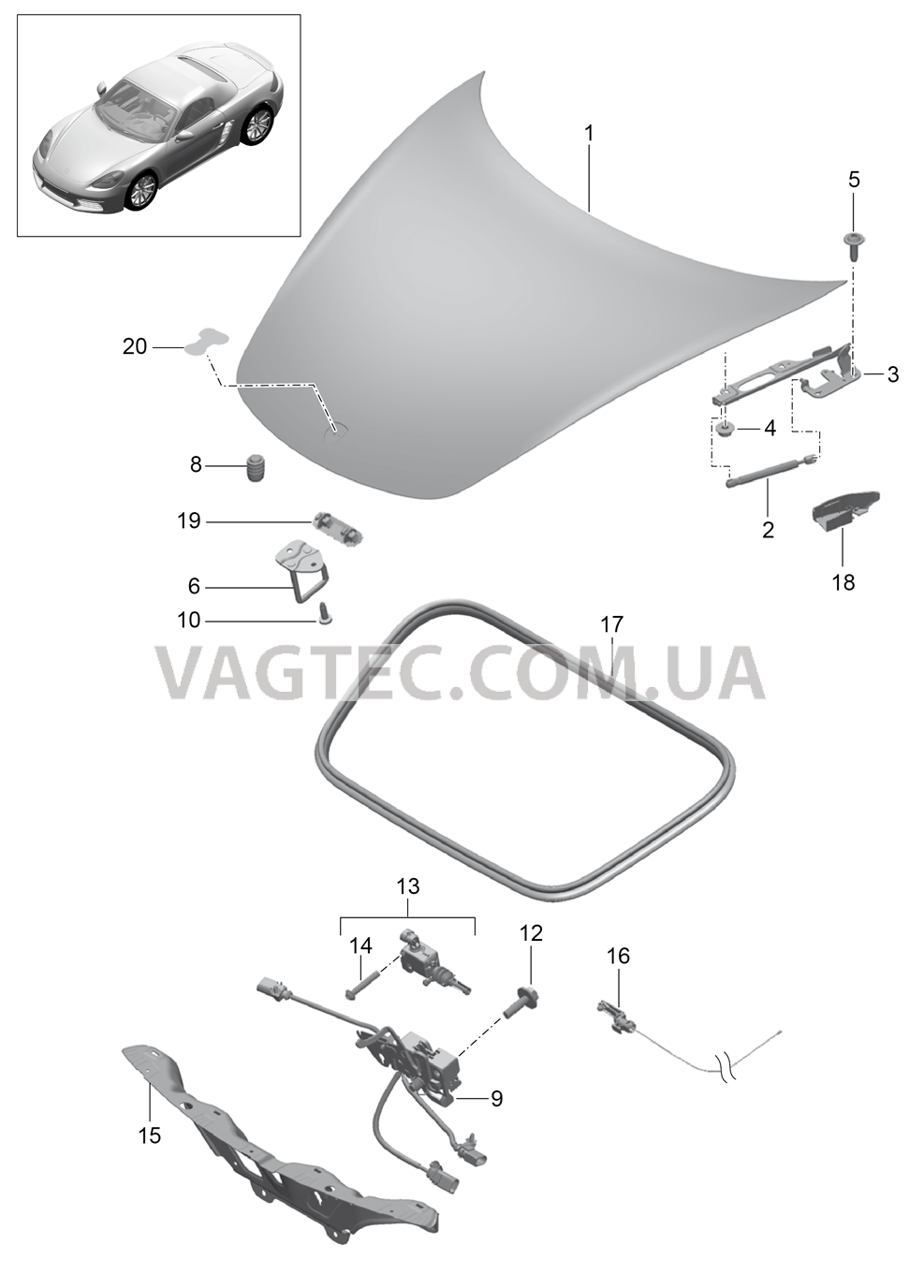 803-000 Крышка, передний для PORSCHE Boxster 2017