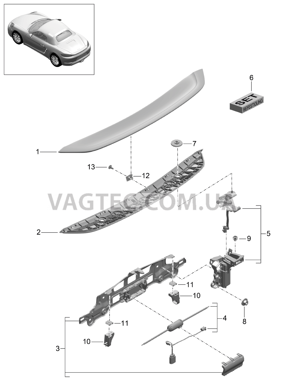 803-007 Задний спойлер для PORSCHE Boxster 2017