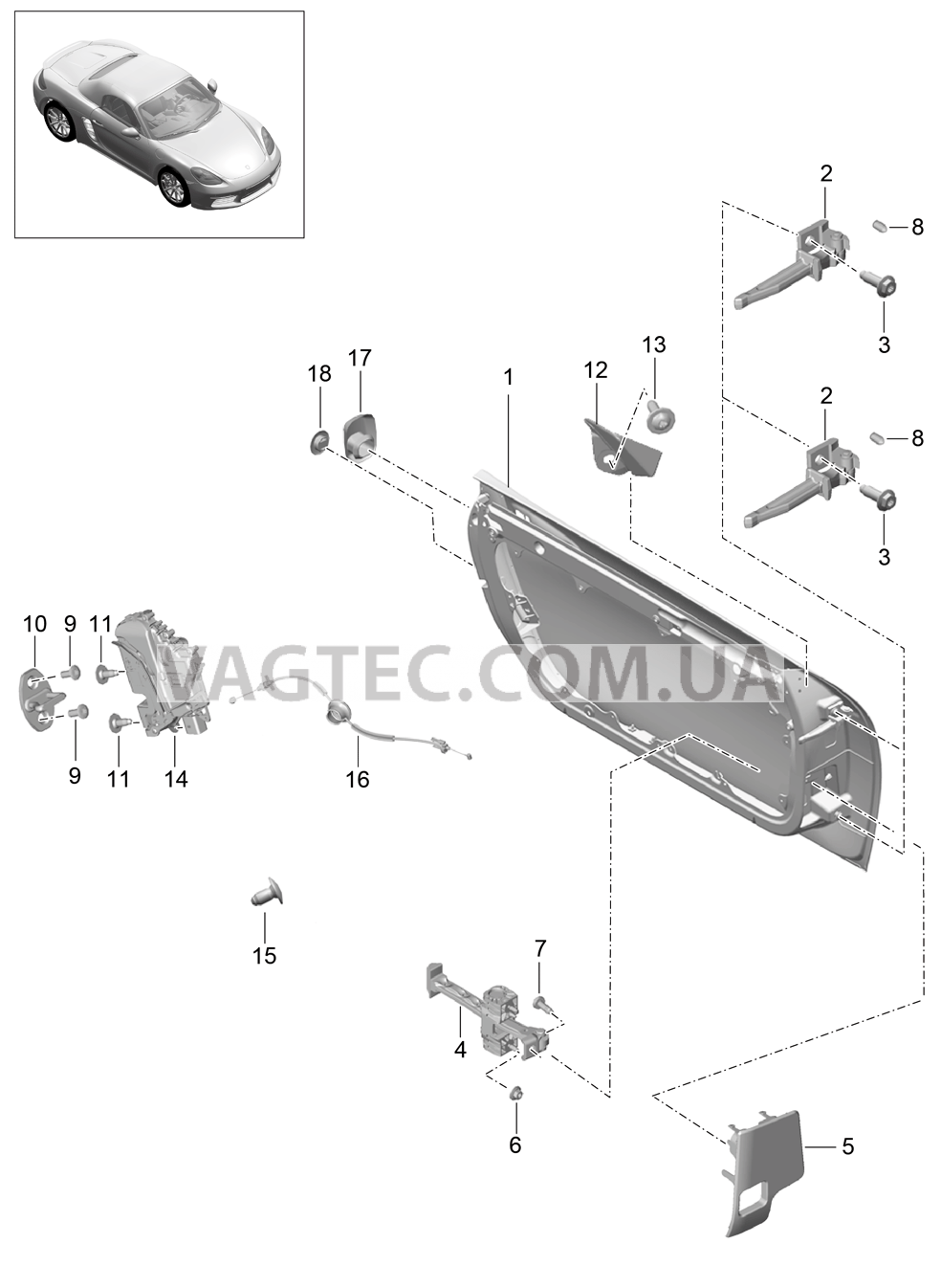 804-000 Структура двери, Встраиваемые детали, Замок двери для PORSCHE Boxster 2017USA