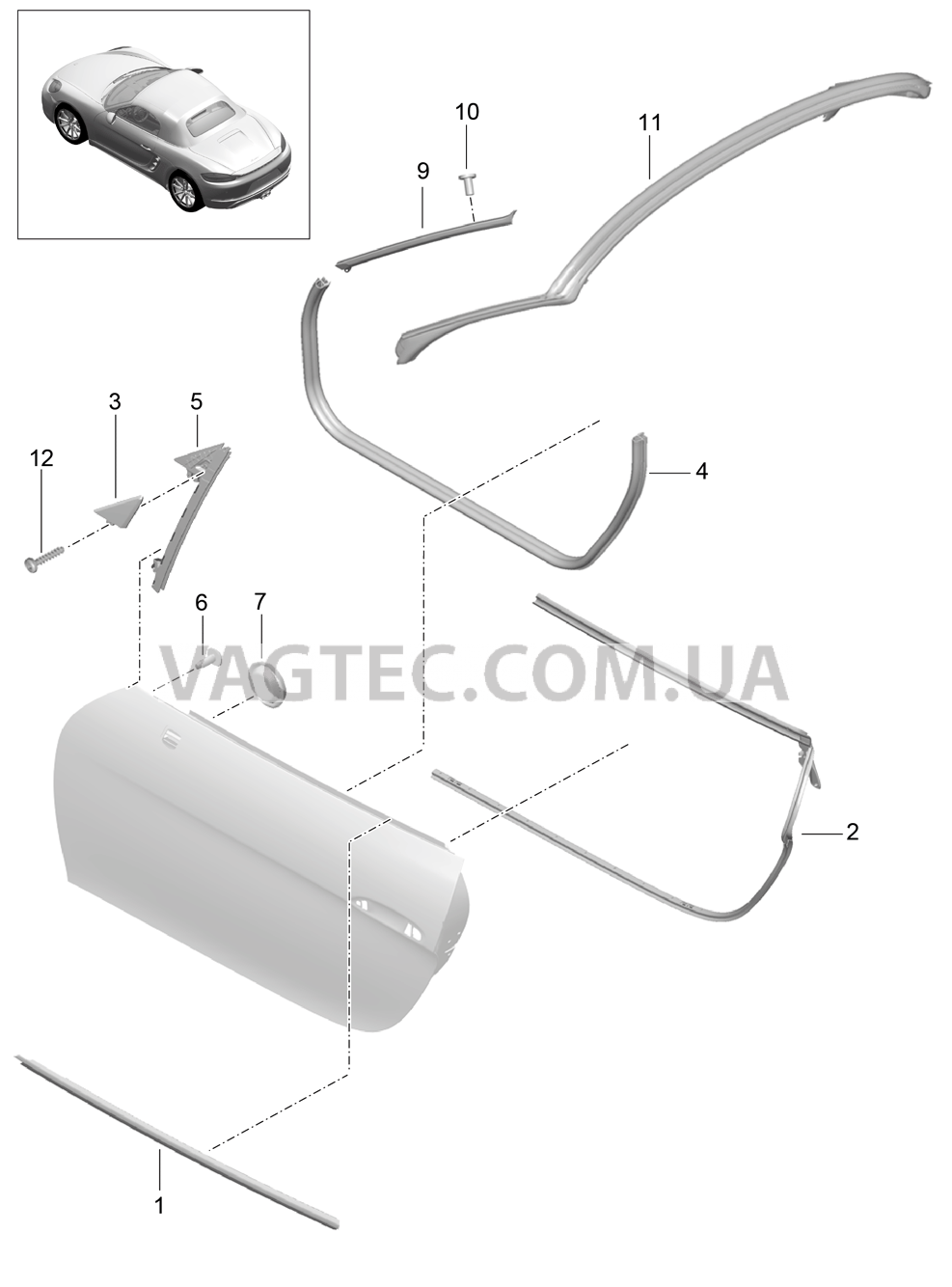 804-010 Дверн.уплотнитель, и, Декоративн.панель для PORSCHE Boxster 2017