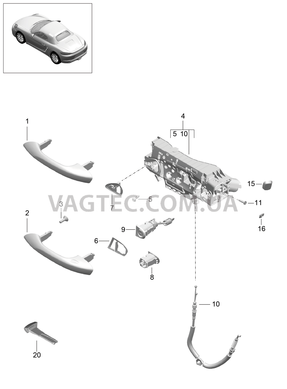 804-020 Рукоятка двери для PORSCHE Boxster 2017USA