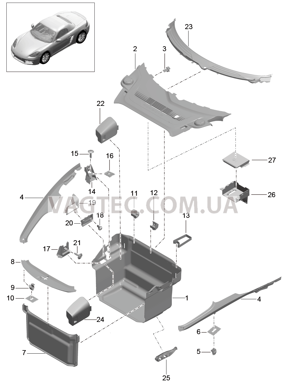 807-000 Багажный отсек, передний для PORSCHE Boxster 2017