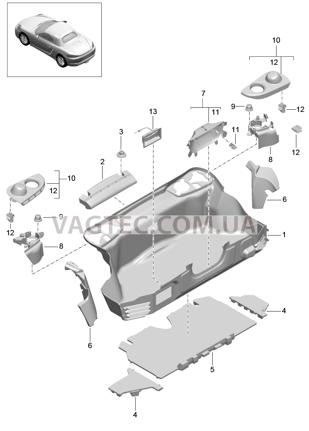 807-005 Багажный отсек, задний для PORSCHE Boxster 2017USA