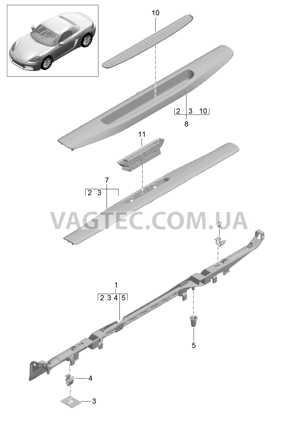 807-015 Обшивка, Порог, внутренний для PORSCHE Boxster 2017