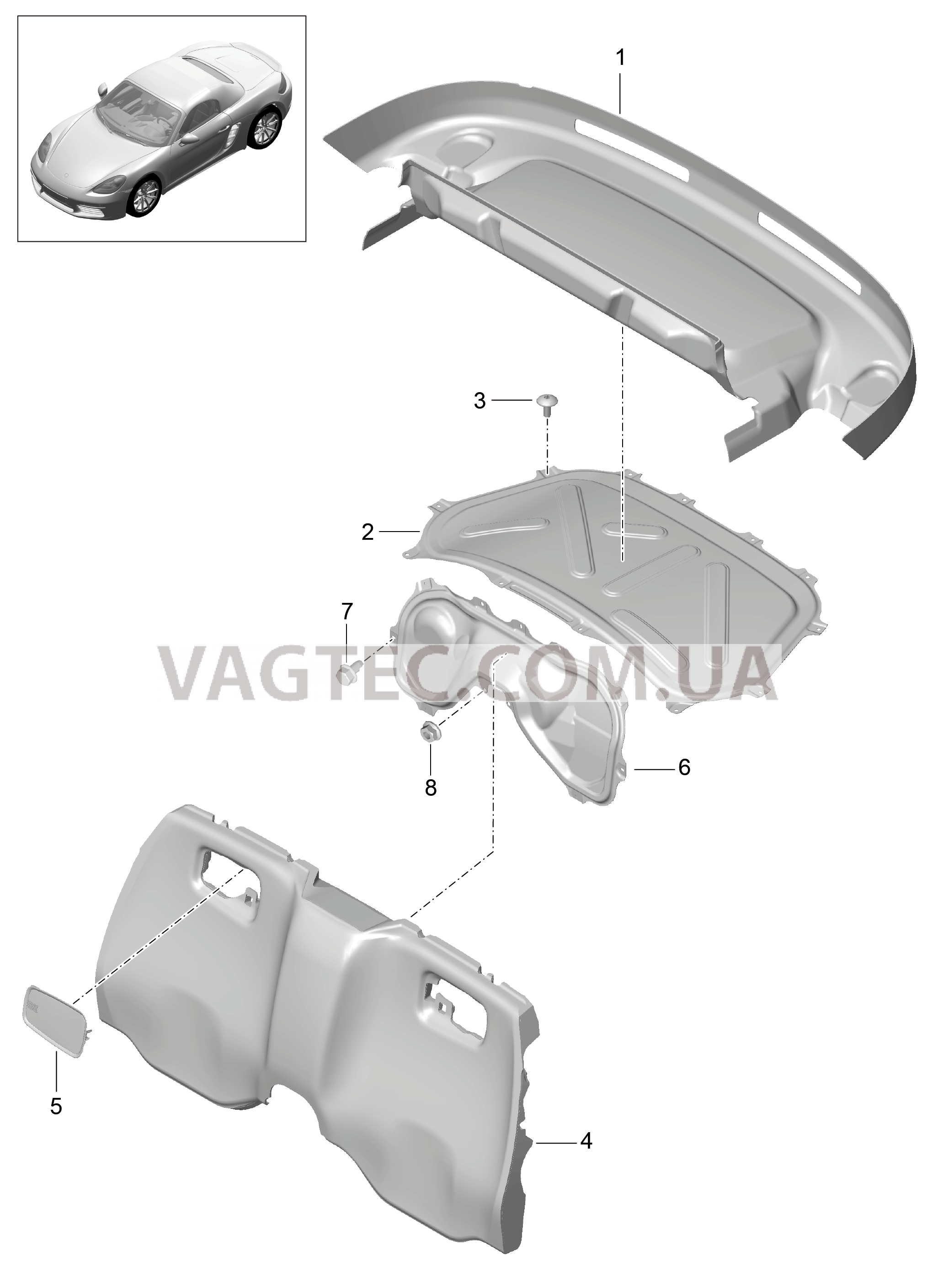 807-025 Обивки, Моторный отсек для PORSCHE Boxster 2017USA