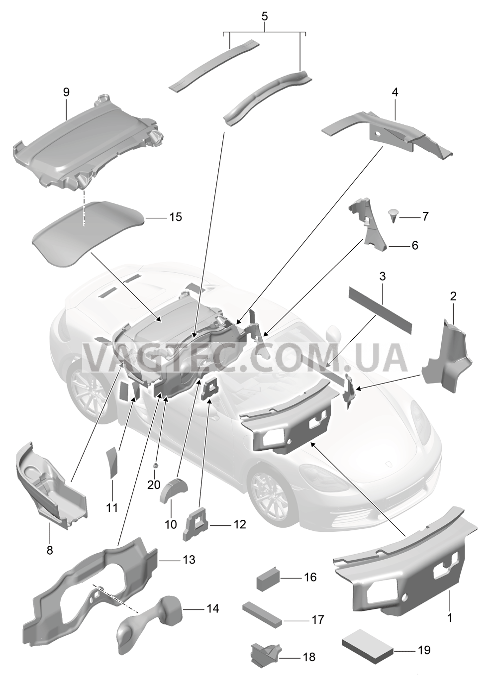 807-080 Кузов, Звукоизоляция 1 для PORSCHE Boxster 2017USA