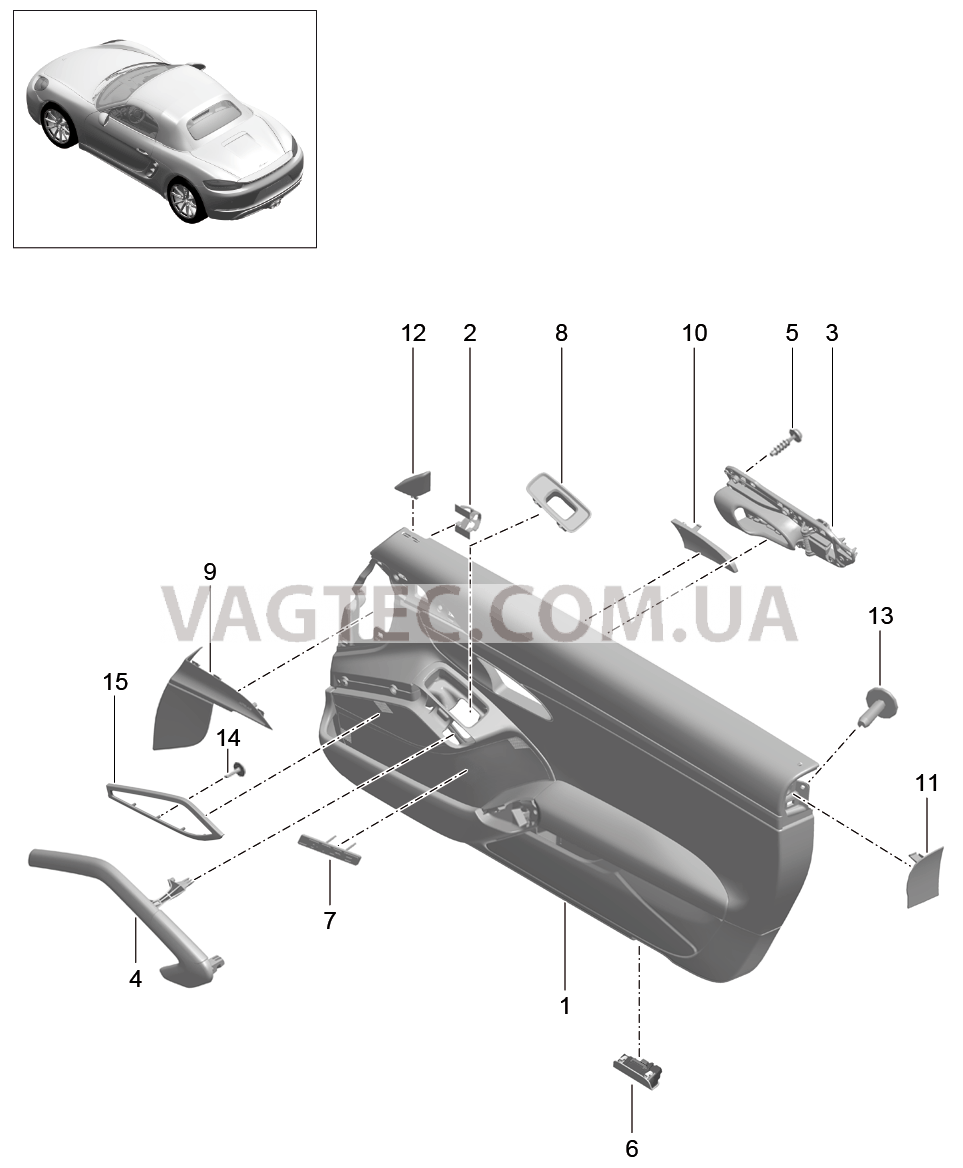 808-005 Обшивка двери, Детали, Кожезаменитель, Кожан. пакет
						
						-I981/I811, I980 для PORSCHE Boxster 2017