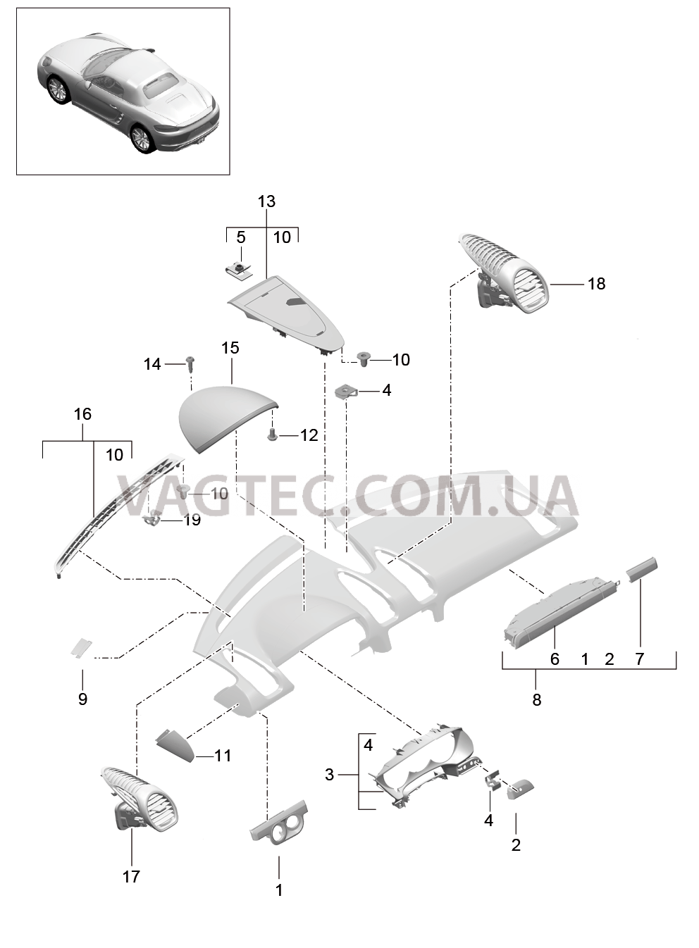 809-005 Детали, Облицовка передней панели, Верхняя часть для PORSCHE Boxster 2017