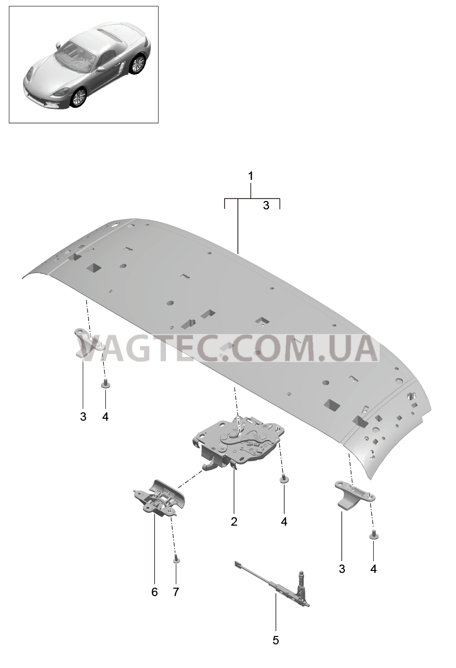 811-005 Каркас складного верха, передний, Рама крыши, Крепление для PORSCHE Boxster 2017