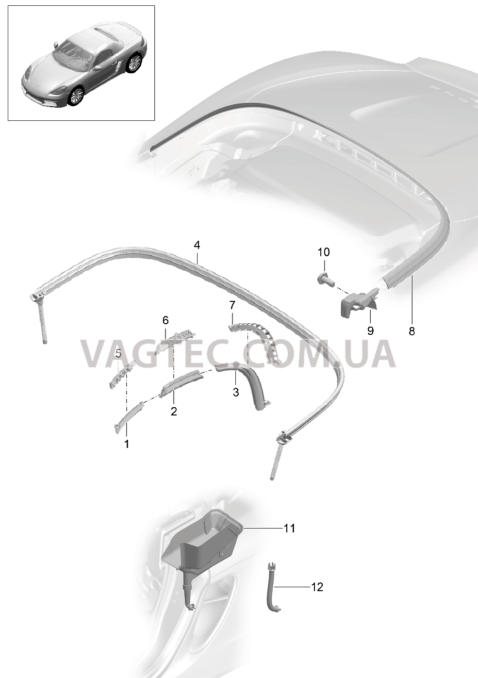 811-015 Складной верх, Прокладка, Влагоуловитель для PORSCHE Boxster 2017