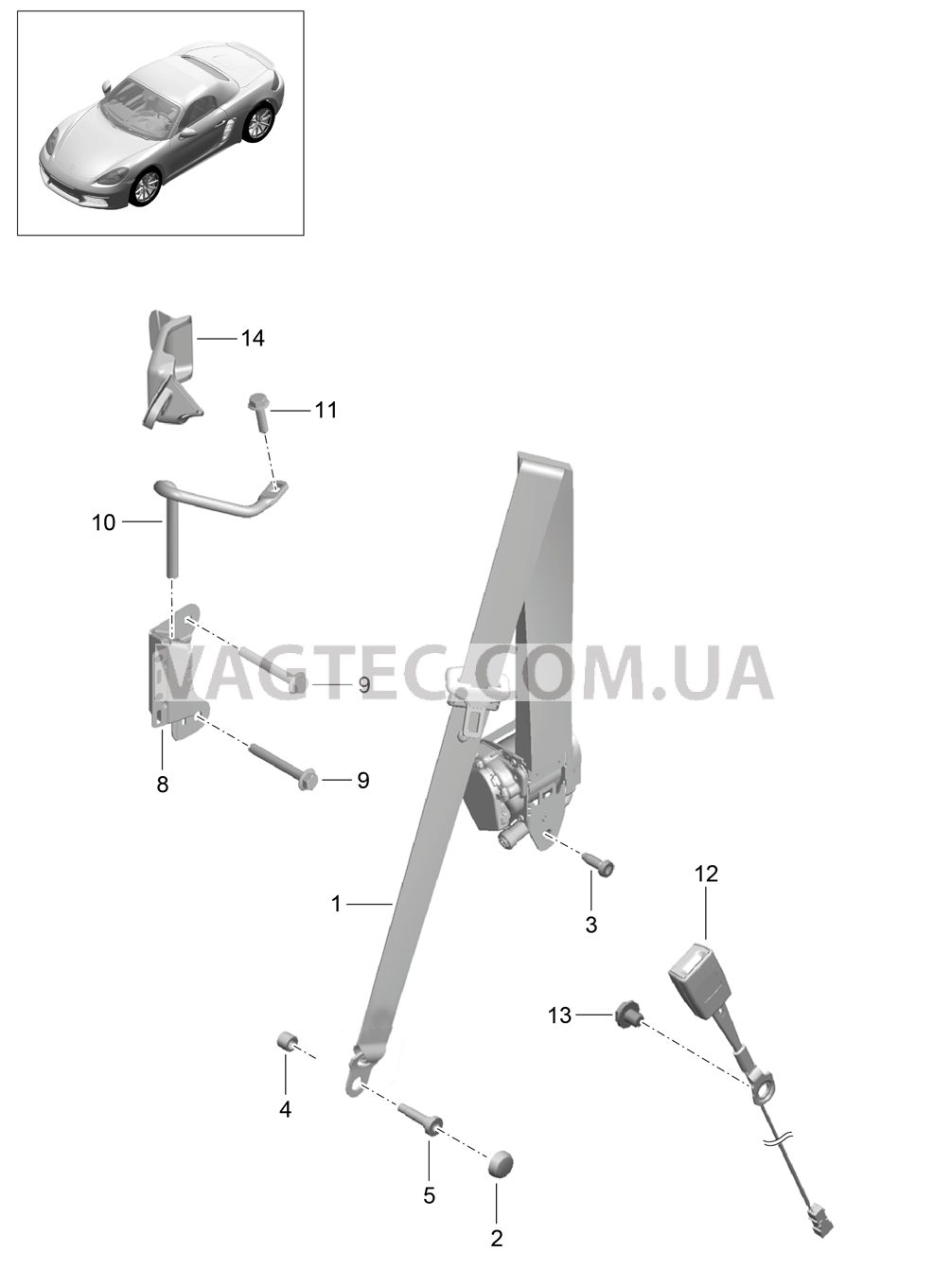 812-000 Ремень безопасности для PORSCHE Boxster 2017USA