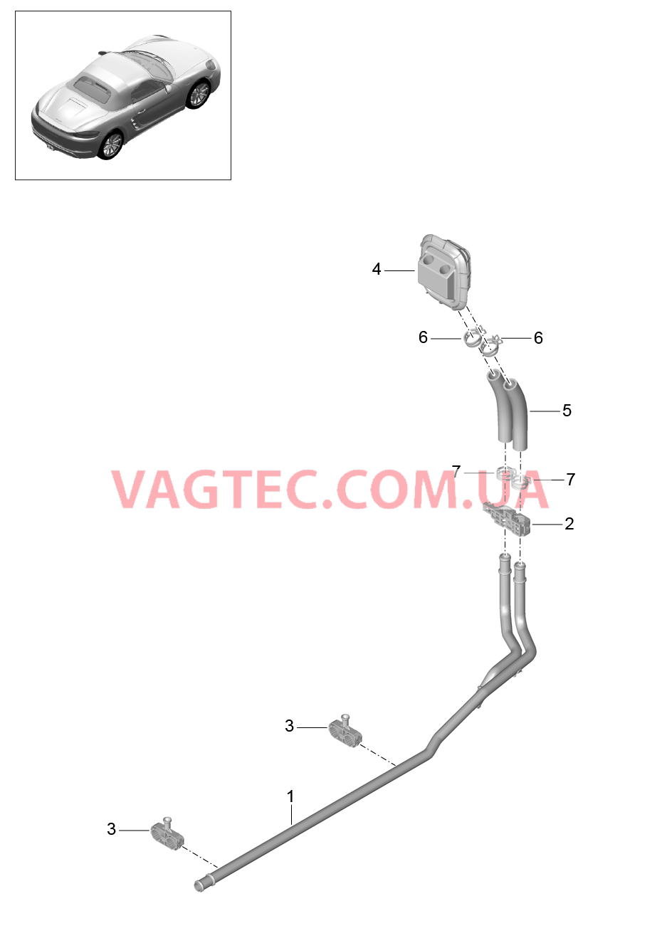 813-000 Обогрев, Подводящий трубопровод, Обратная магистраль для PORSCHE Boxster 2017USA