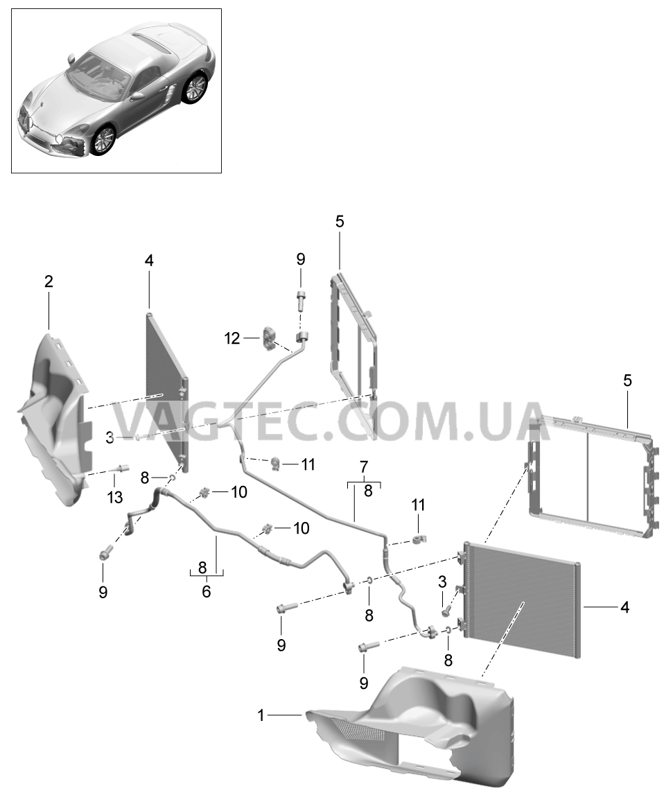 813-020 Циркуляция охлаждающей жидкости, передний для PORSCHE Boxster 2017USA