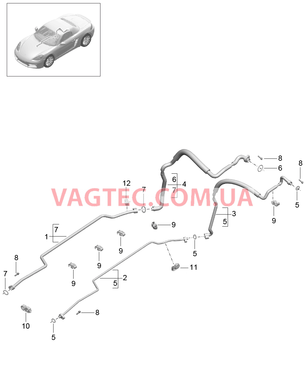 813-030 Циркуляция охлаждающей жидкости, Днище кузова, и, Задняя подвеска для PORSCHE Boxster 2017USA