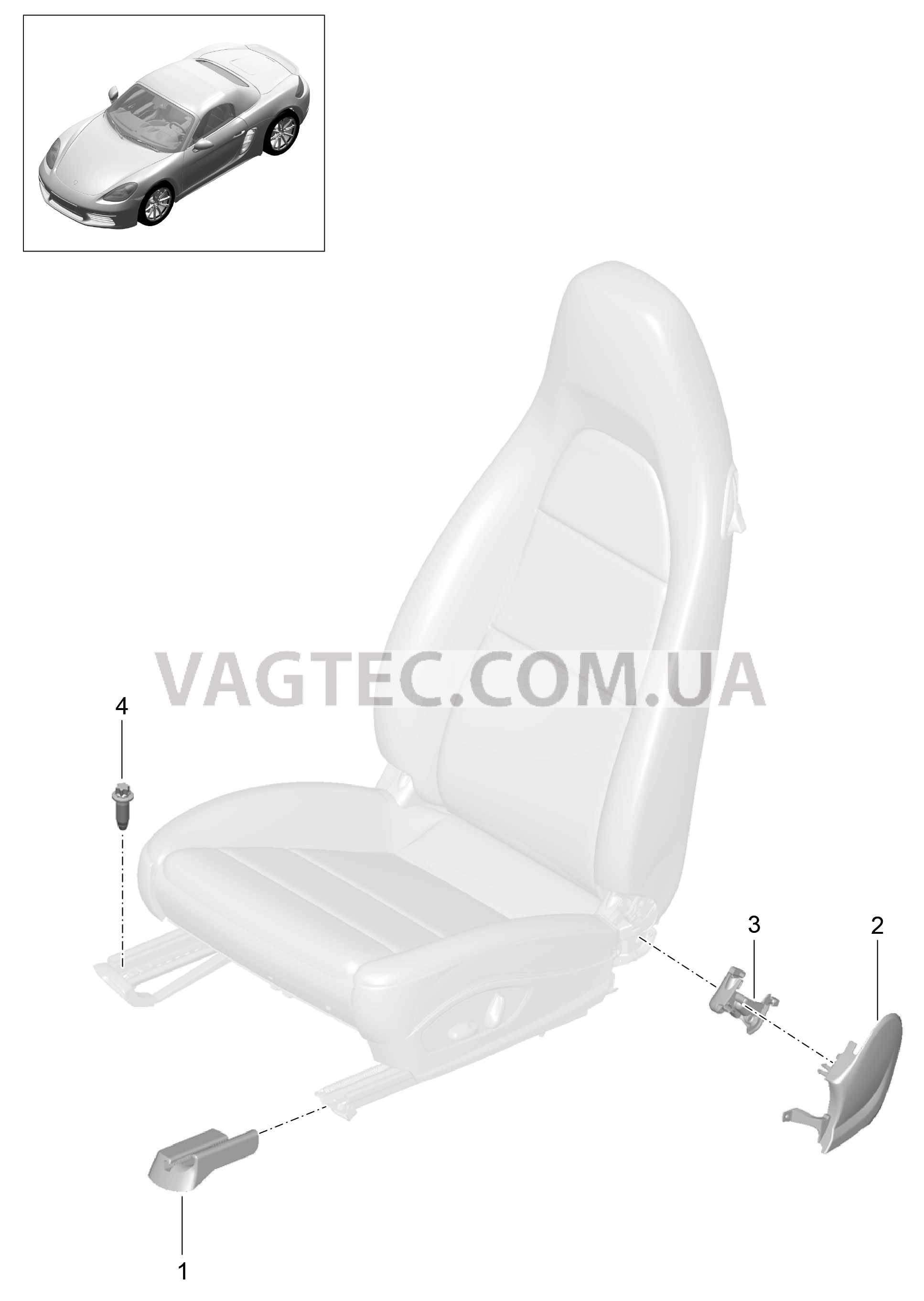 817-000 Переднее сиденье, Спортивное сиденье, Спортивное сиденье PLUS, Ковшеобразное сиденье, Не поставляется, Панель, Предохранит.направляющ.
						
						I313/314/317, I318/321/322, I323/324/388, I389 для PORSCHE Boxster 2017USA