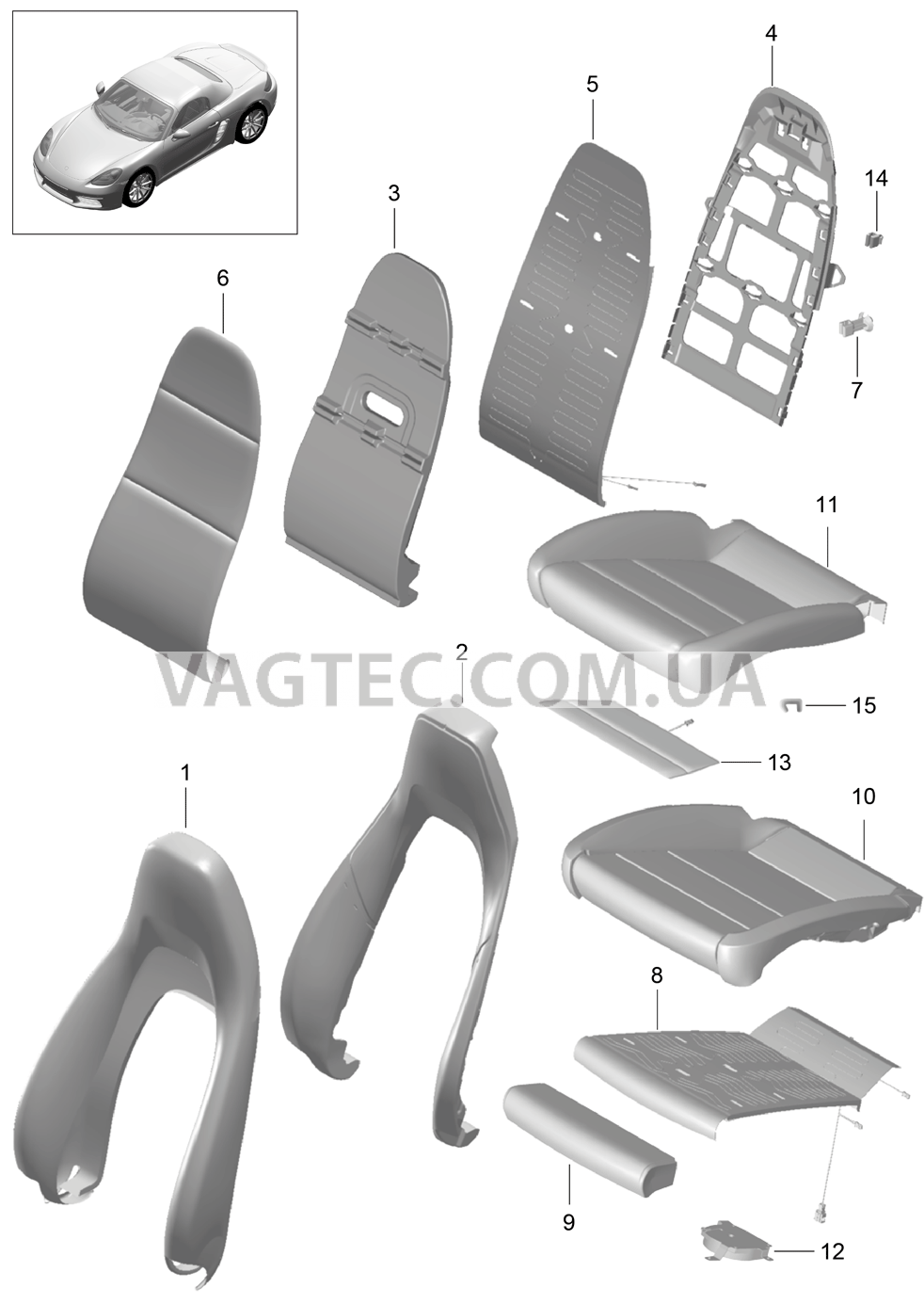 817-002 Пенопласт.комп., Покрытие, Спортивное сиденье
						
						I313/314/321, I322 для PORSCHE Boxster 2017