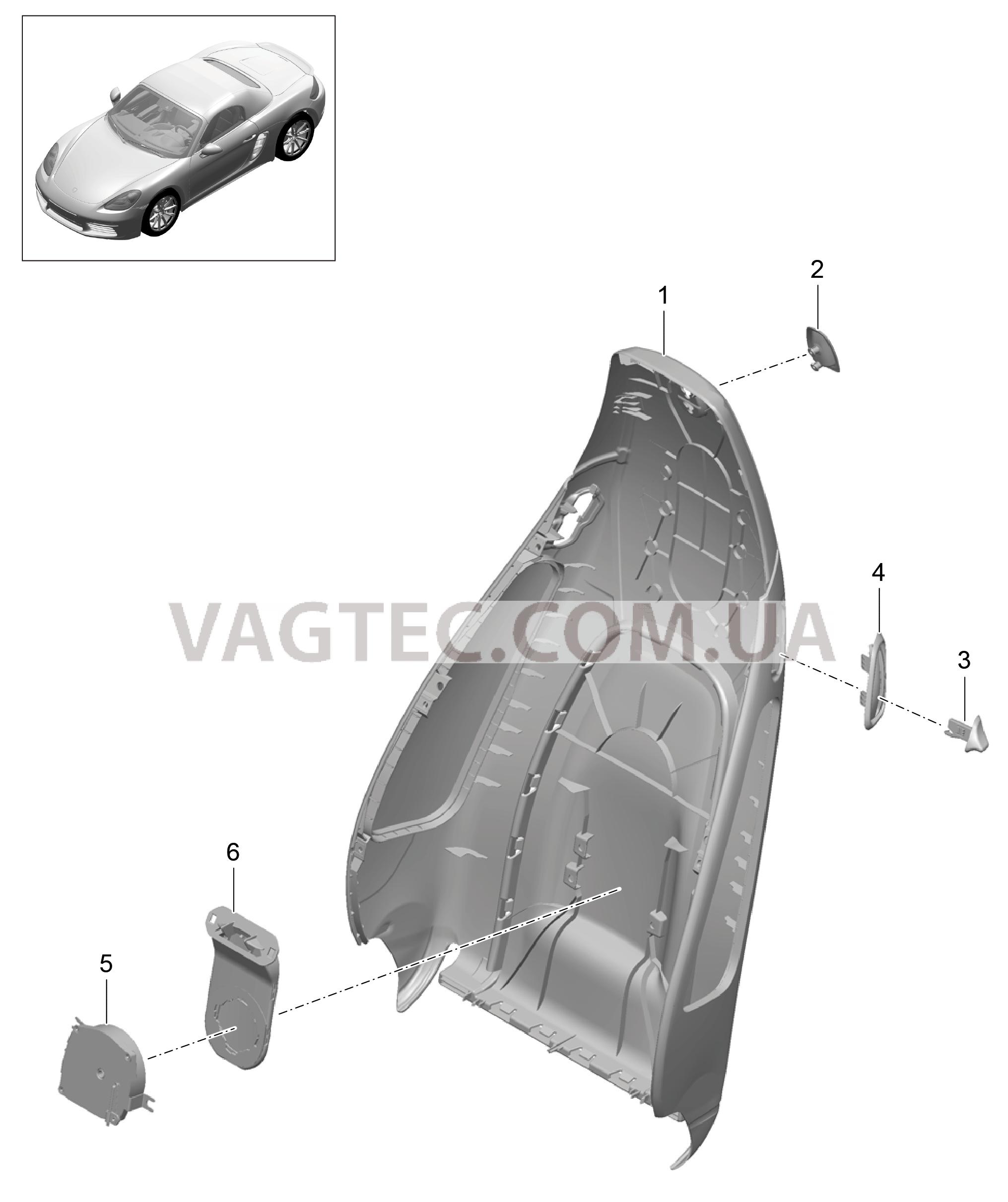 817-004 Каркас спинки, Спортивное сиденье, Детали
						
						I313/314/321, I322 для PORSCHE Boxster 2017