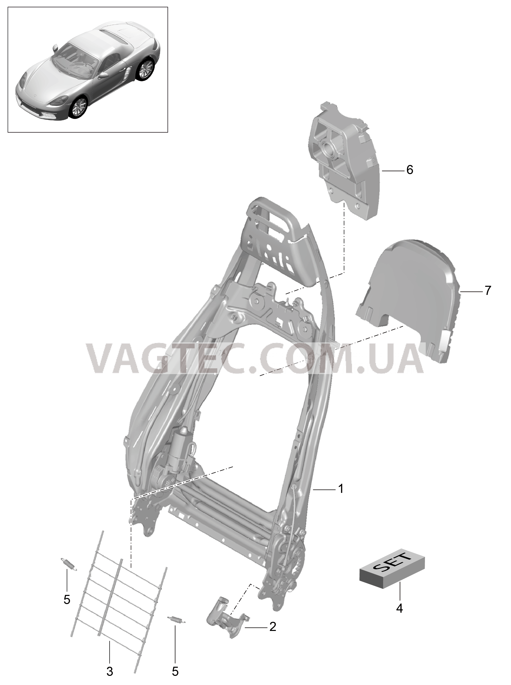 817-006 Каркас спинки, Поясничный подпор, Спортивное сиденье, Детали
						
						I313/314/321, I322 для PORSCHE Boxster 2017