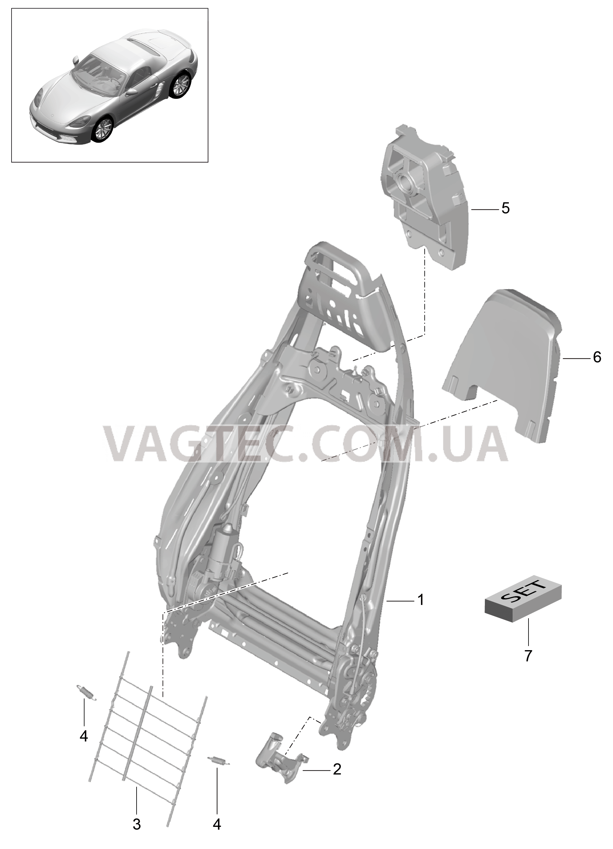 817-021 Каркас спинки, Спортивное сиденье PLUS, Детали
						
						I317/318/323, I324 для PORSCHE Boxster 2017USA