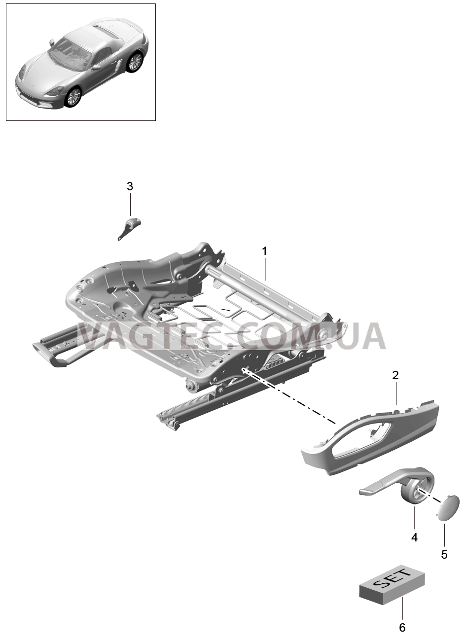 817-023 Регулятор сиденья, Спортивное сиденье PLUS, Детали, Ремкомплект, Датчик занятости сиденья, Панель переключателей
						
						I317/318/323, I324 для PORSCHE Boxster 2017