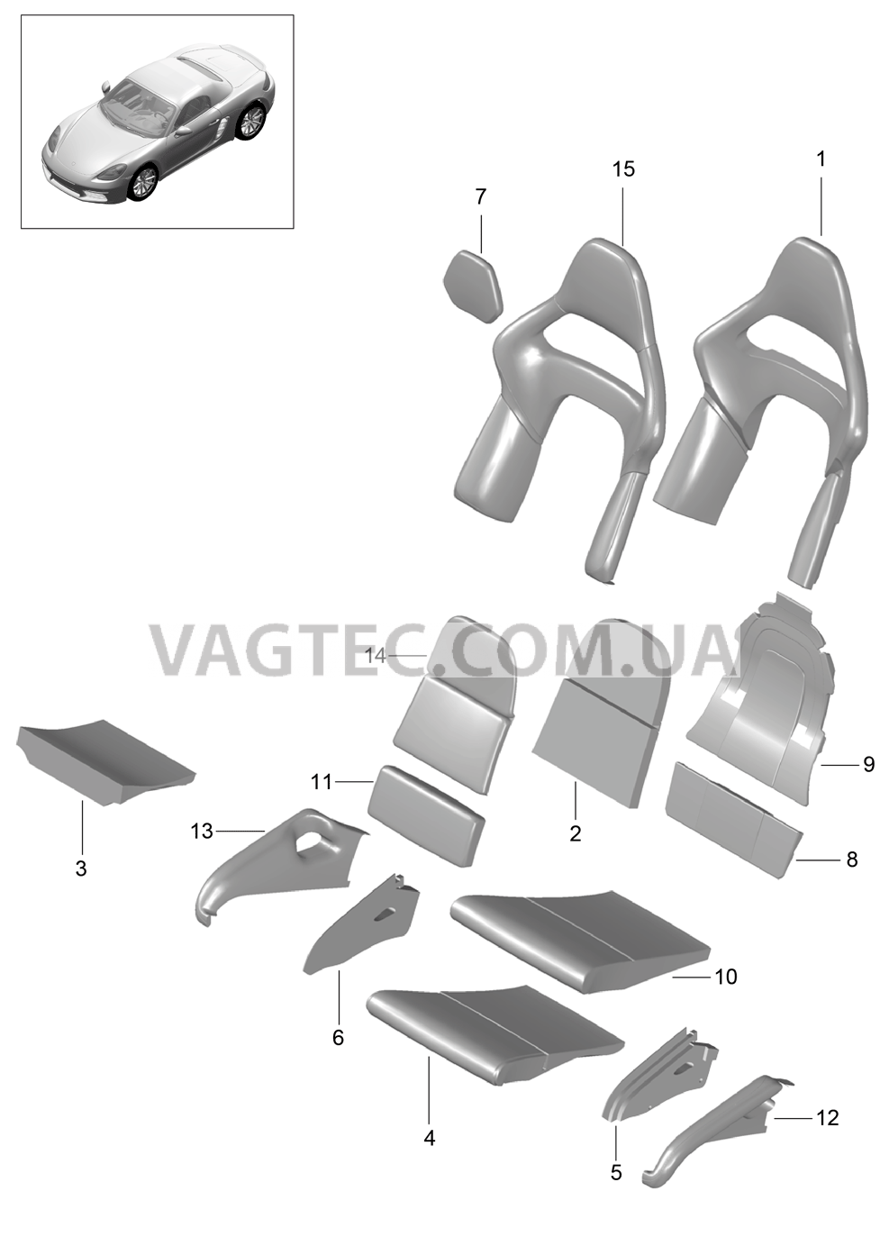 817-062 Пенопласт.комп., Покрытие, подушка и спинка, Ковшеобразное сиденье, складной
						
						I388/389 для PORSCHE Boxster 2017